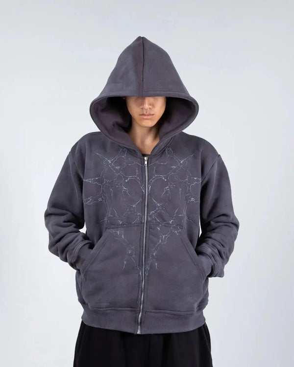 
    
      “Half a Million” Embroidery Zip - Up (Grey) - pholoh
    
