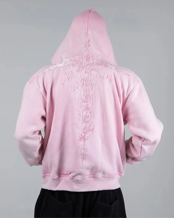 “Half a Million” Embroidery Zip-Up (Light Pink) - Second Image