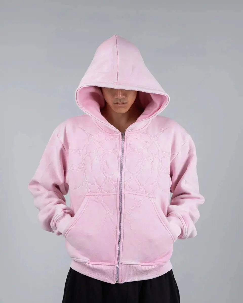 “Half a Million” Embroidery Zip-Up (Light Pink) pholoh