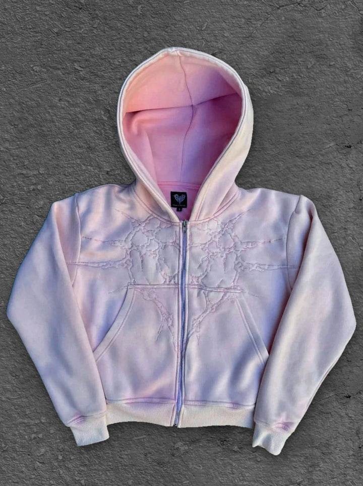 half a million embroidery zip up light pink