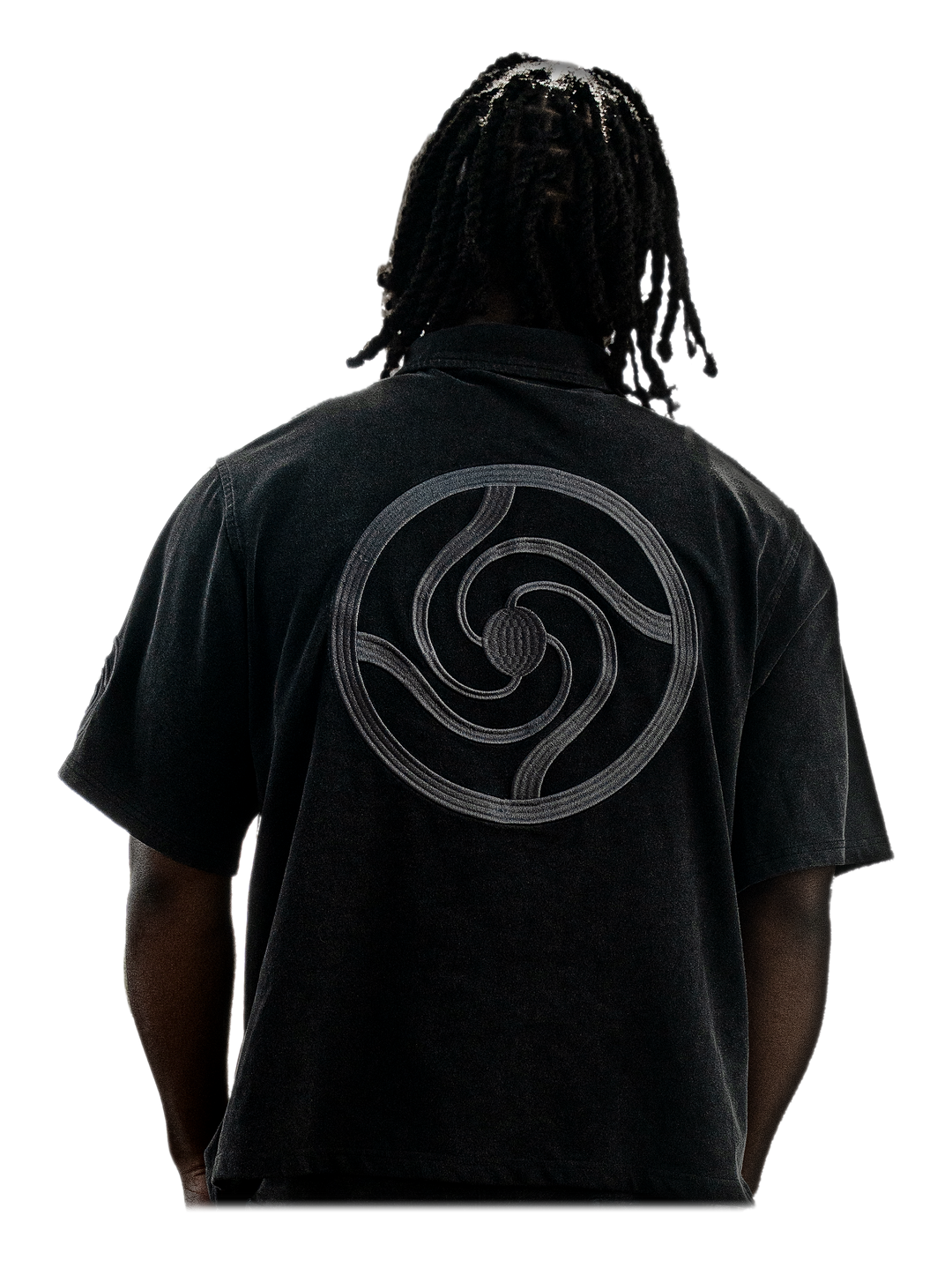 Hanten Polo (Stone), back, on model