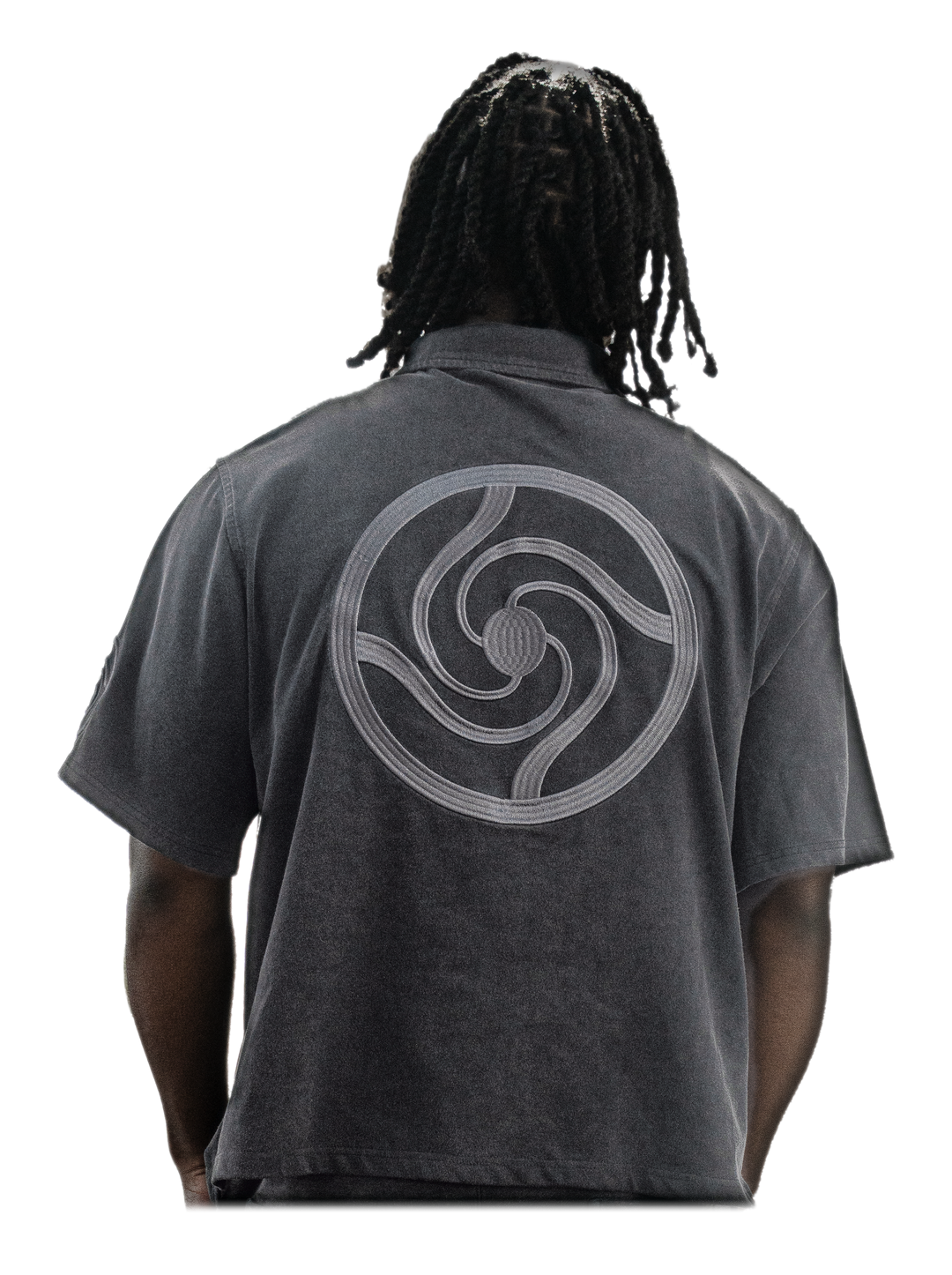 Hanten Polo (Stone), back, on model