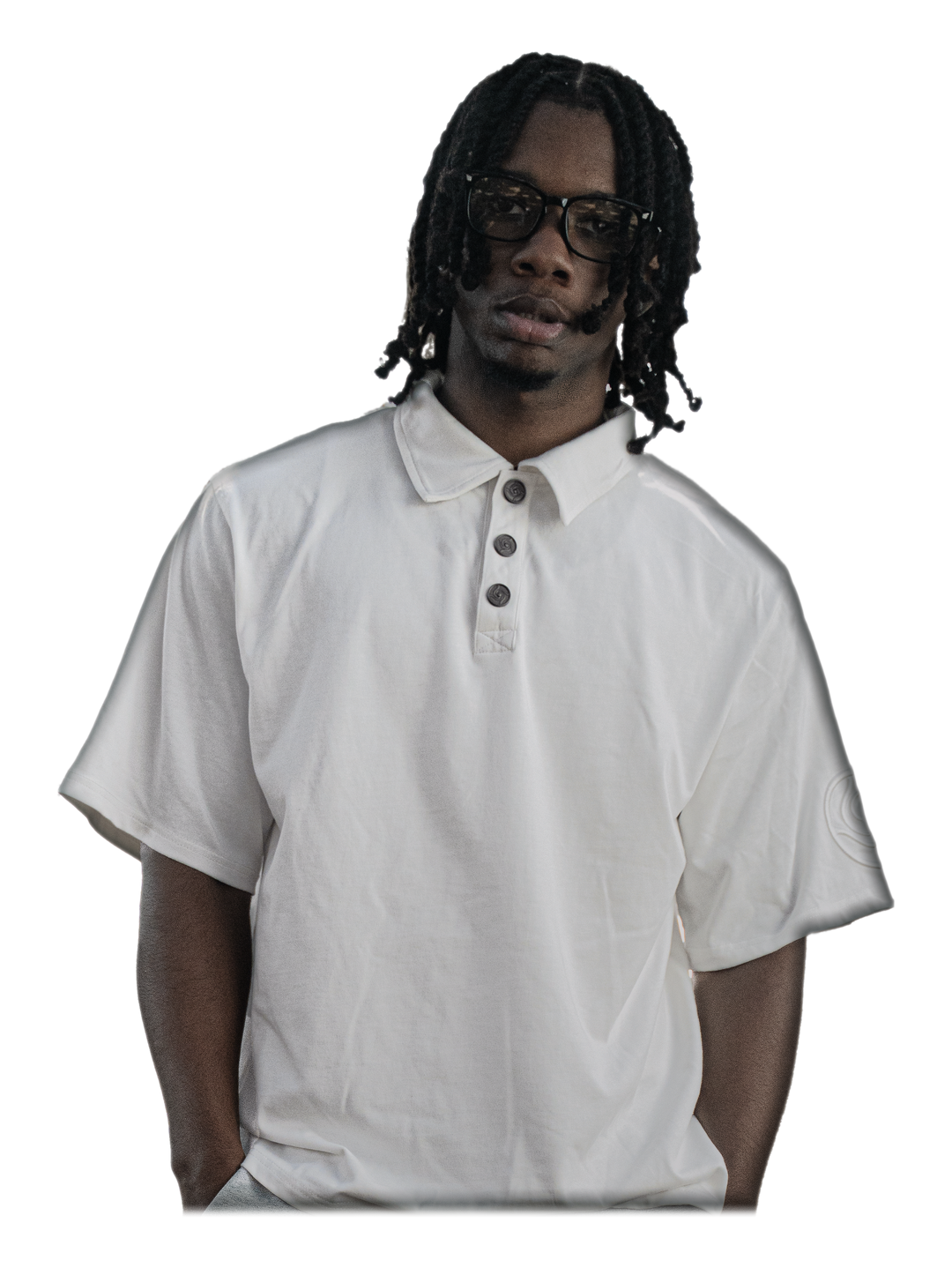 Hanten Polo (White), front, on model