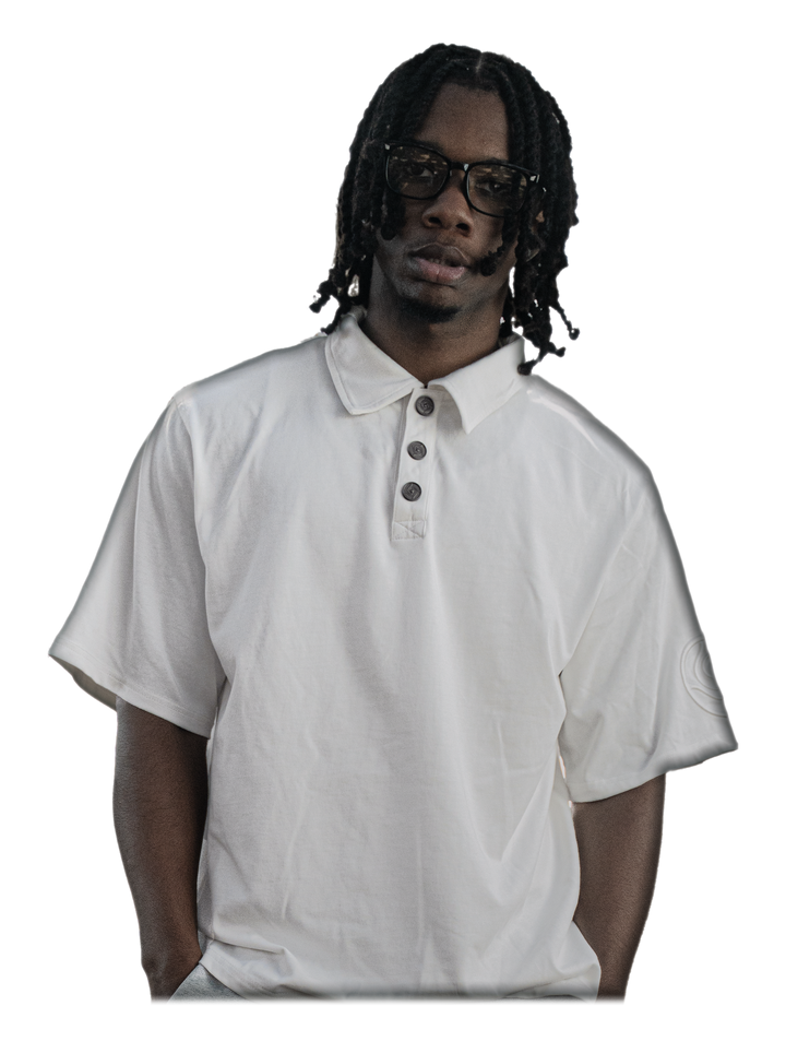 Hanten Polo (White), front, on model