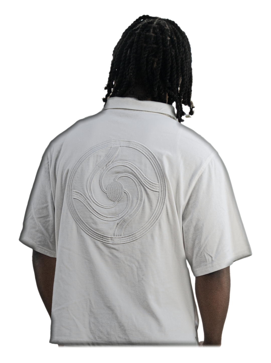 Hanten Polo (White), back, on model