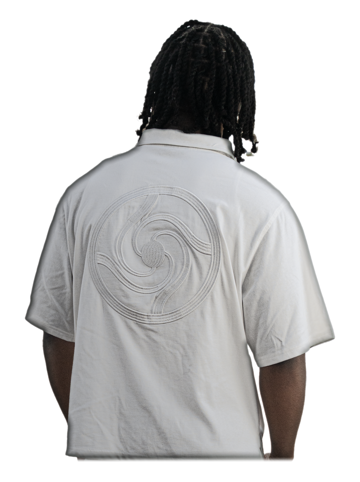 Hanten Polo (White), back, on model