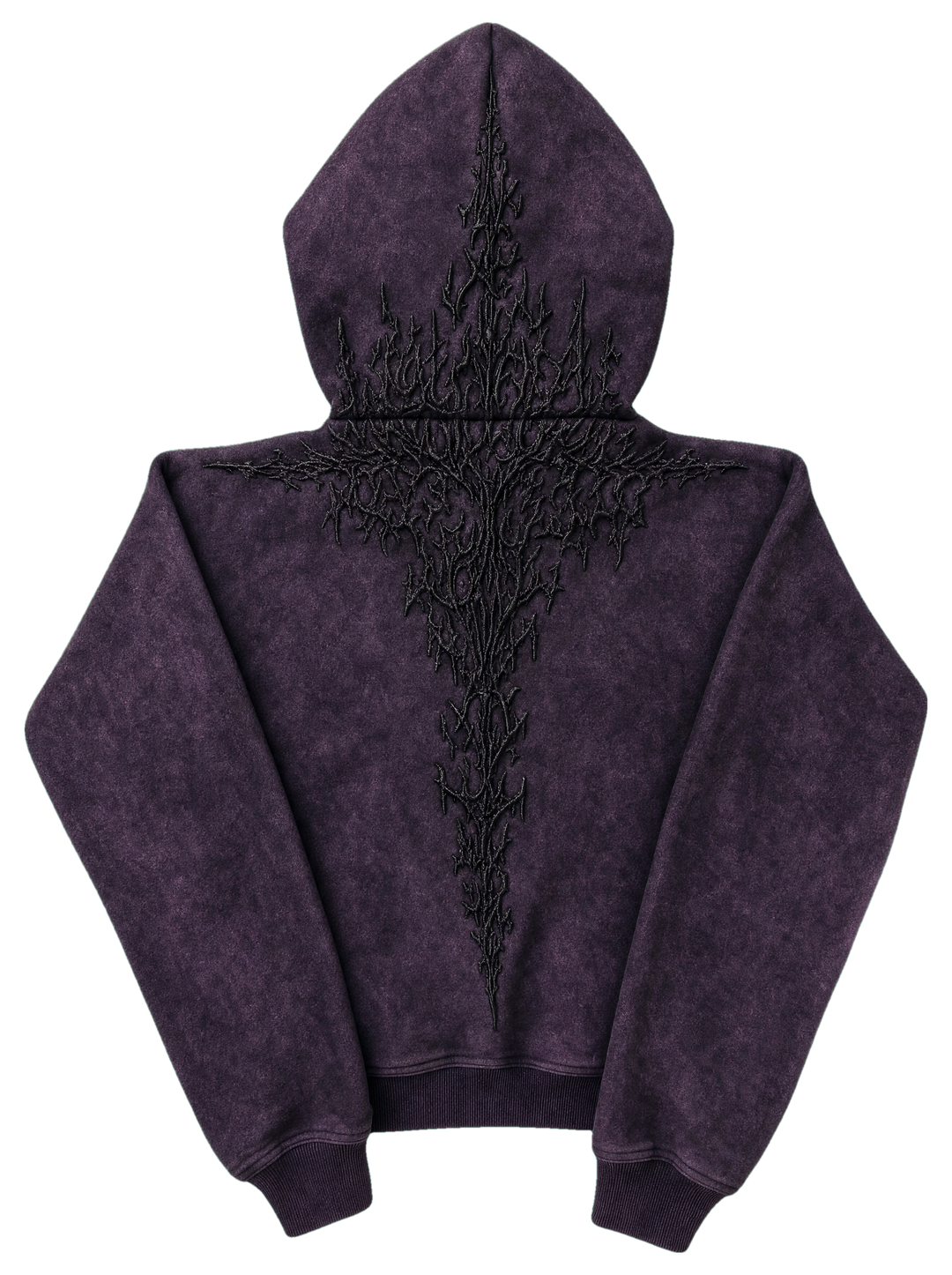 Half a Million Embroidered Hoodie Dark Purple back hood up black embroidery
