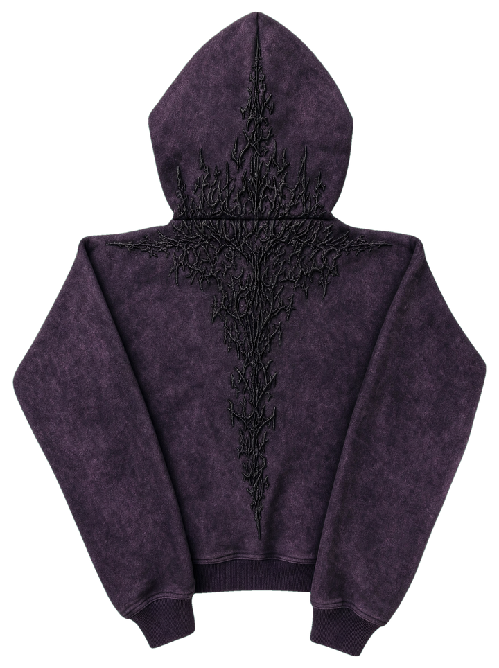 Half a Million Embroidered Hoodie Dark Purple back hood up black embroidery
