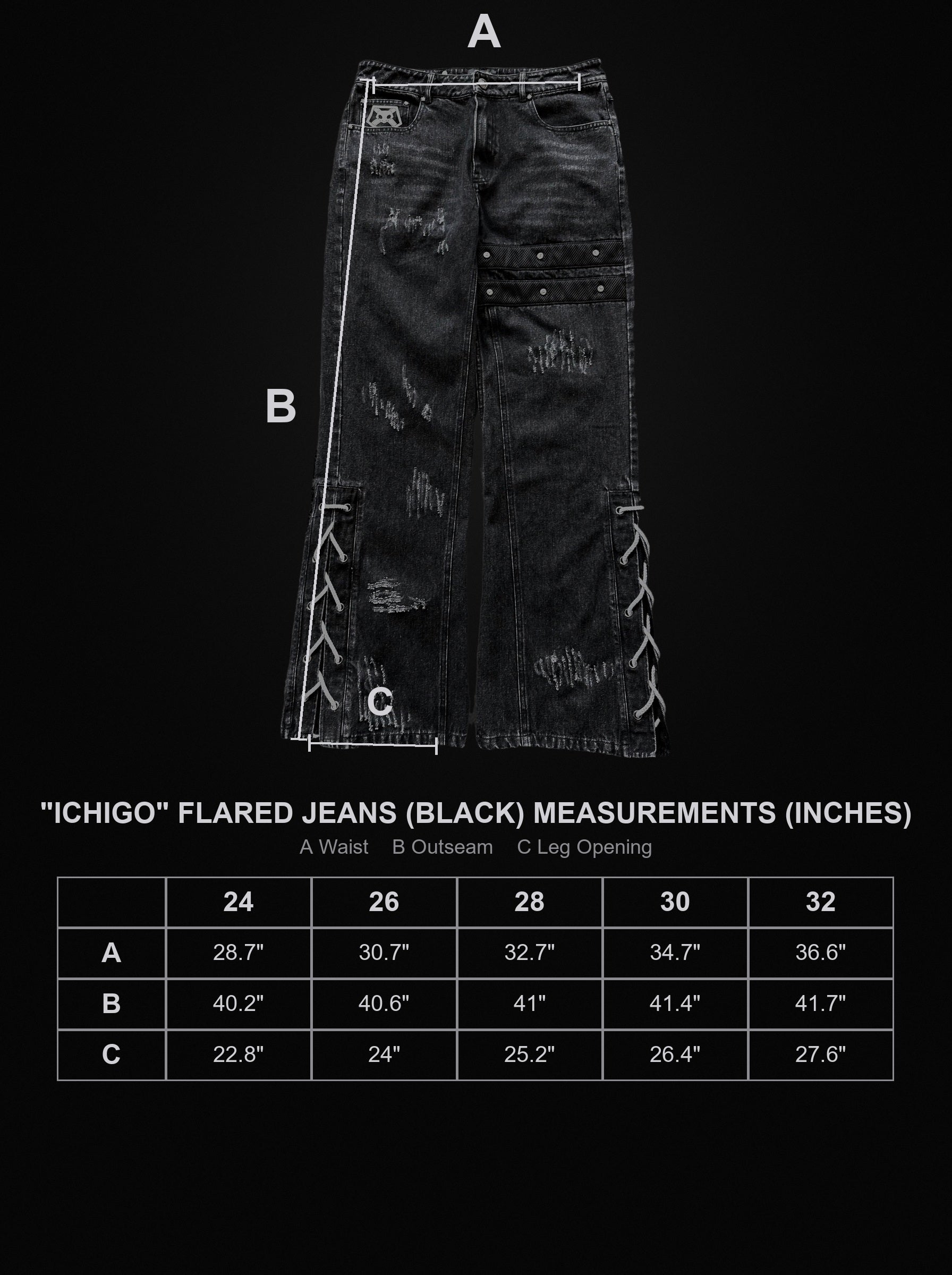 itchigo-flared-jeans-black size chart