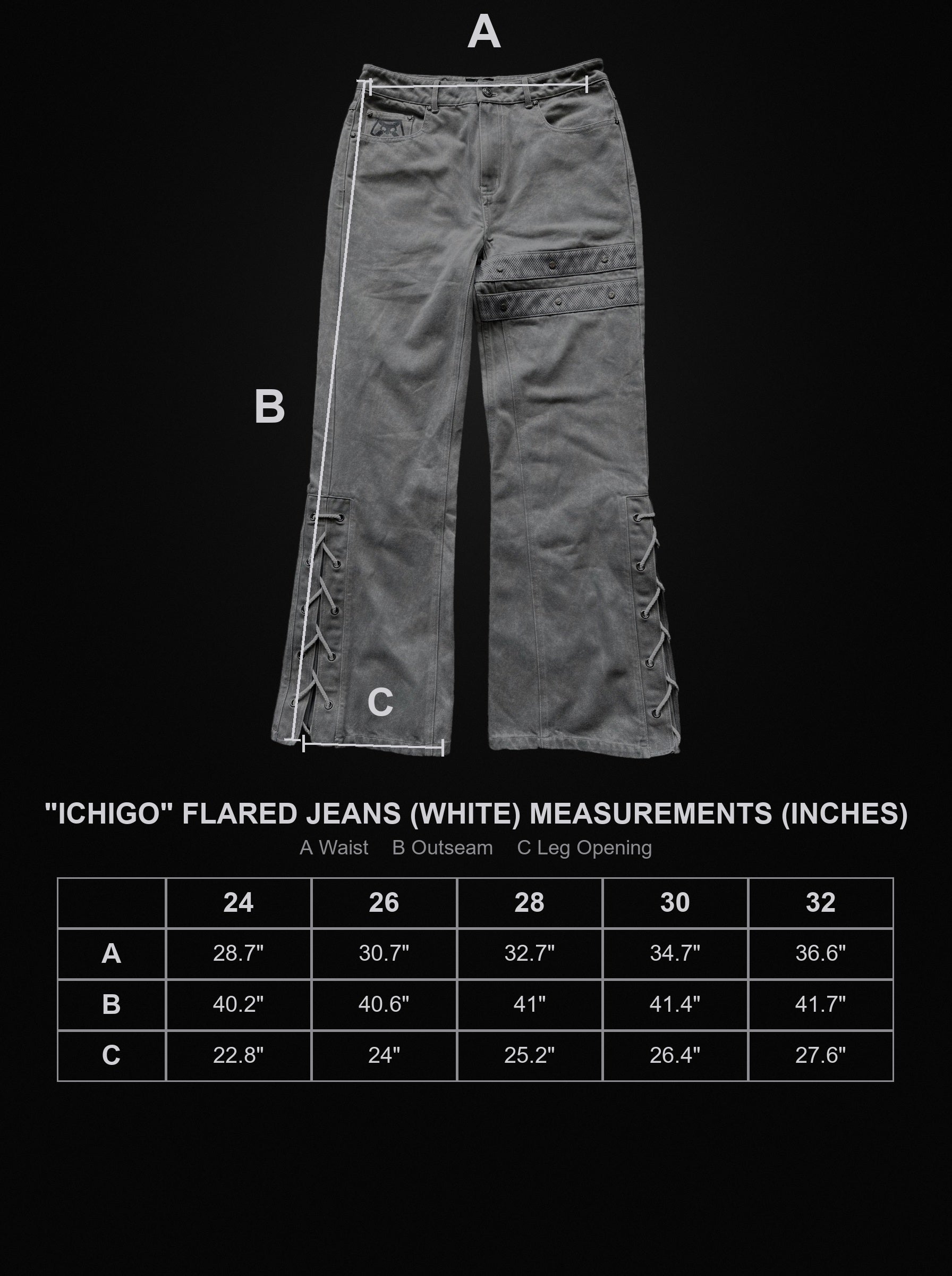itchigo-flared-jeans-white size chart