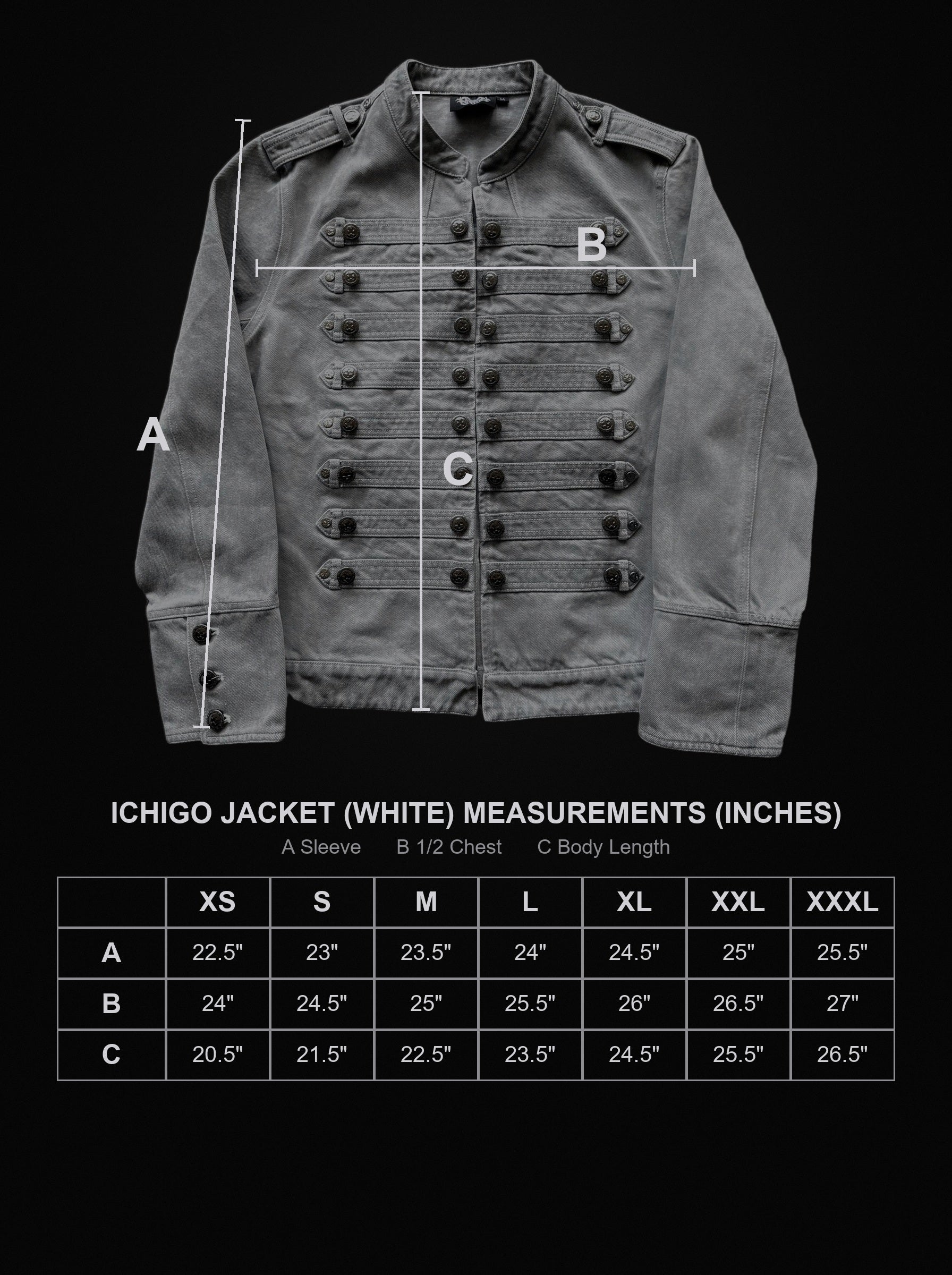 itchigo-jacket-white size chart