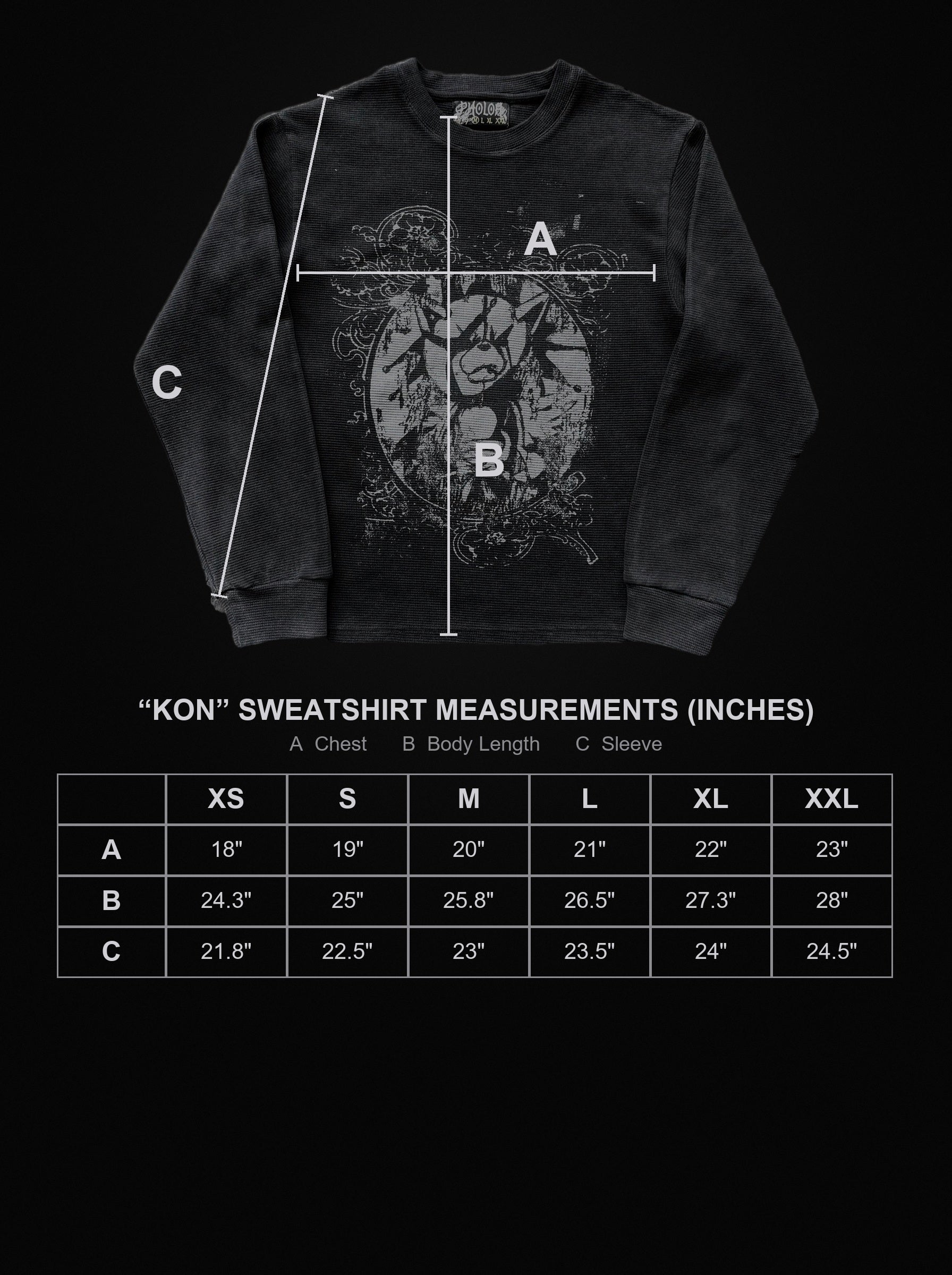 kon-sweatshirt size chart