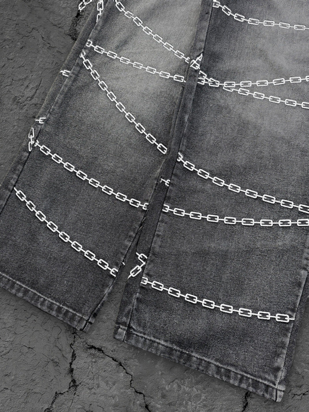 kurapika jeans white chain embroidery detail