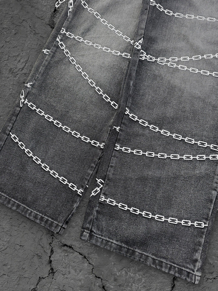 kurapika jeans white chain embroidery detail