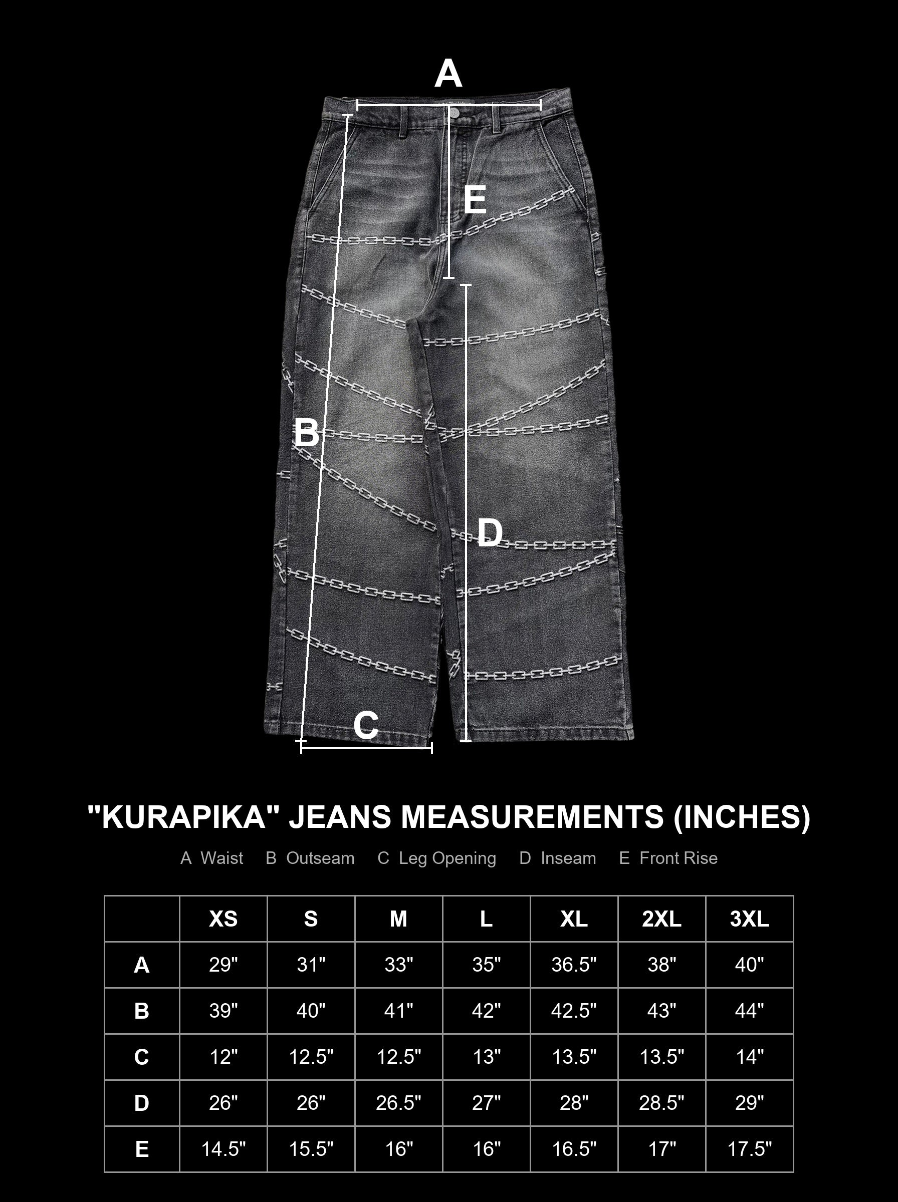Kurapika Jeans White Chain size chart