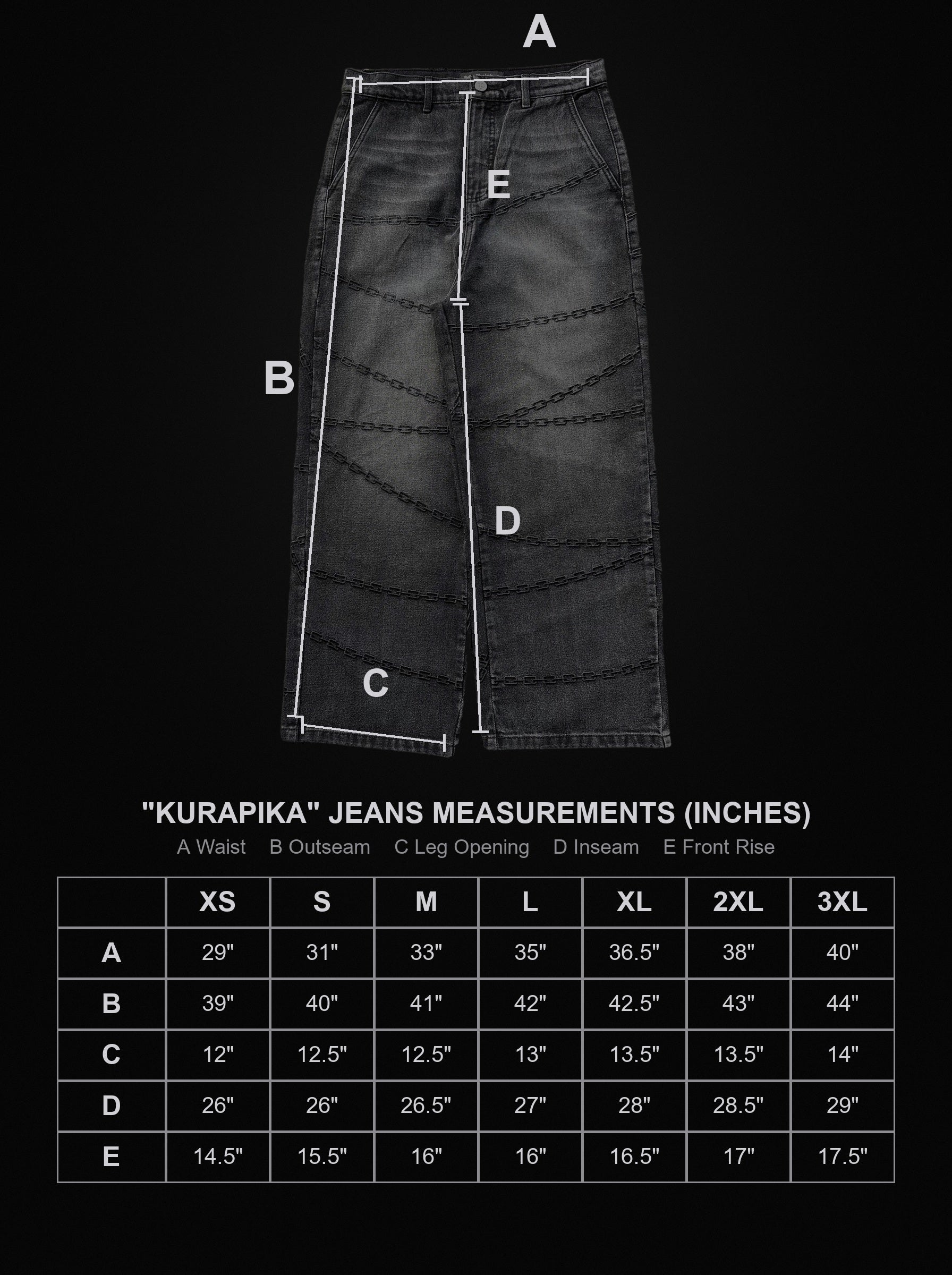 kurapika-jeans size chart