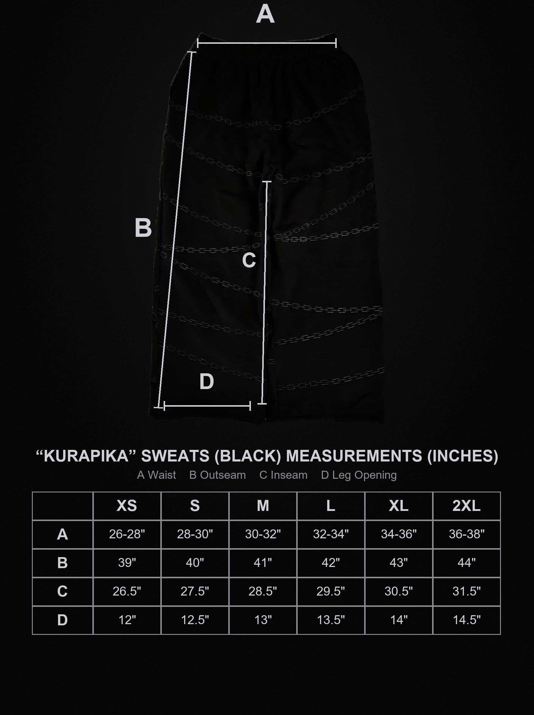kurapika-sweats-black size chart