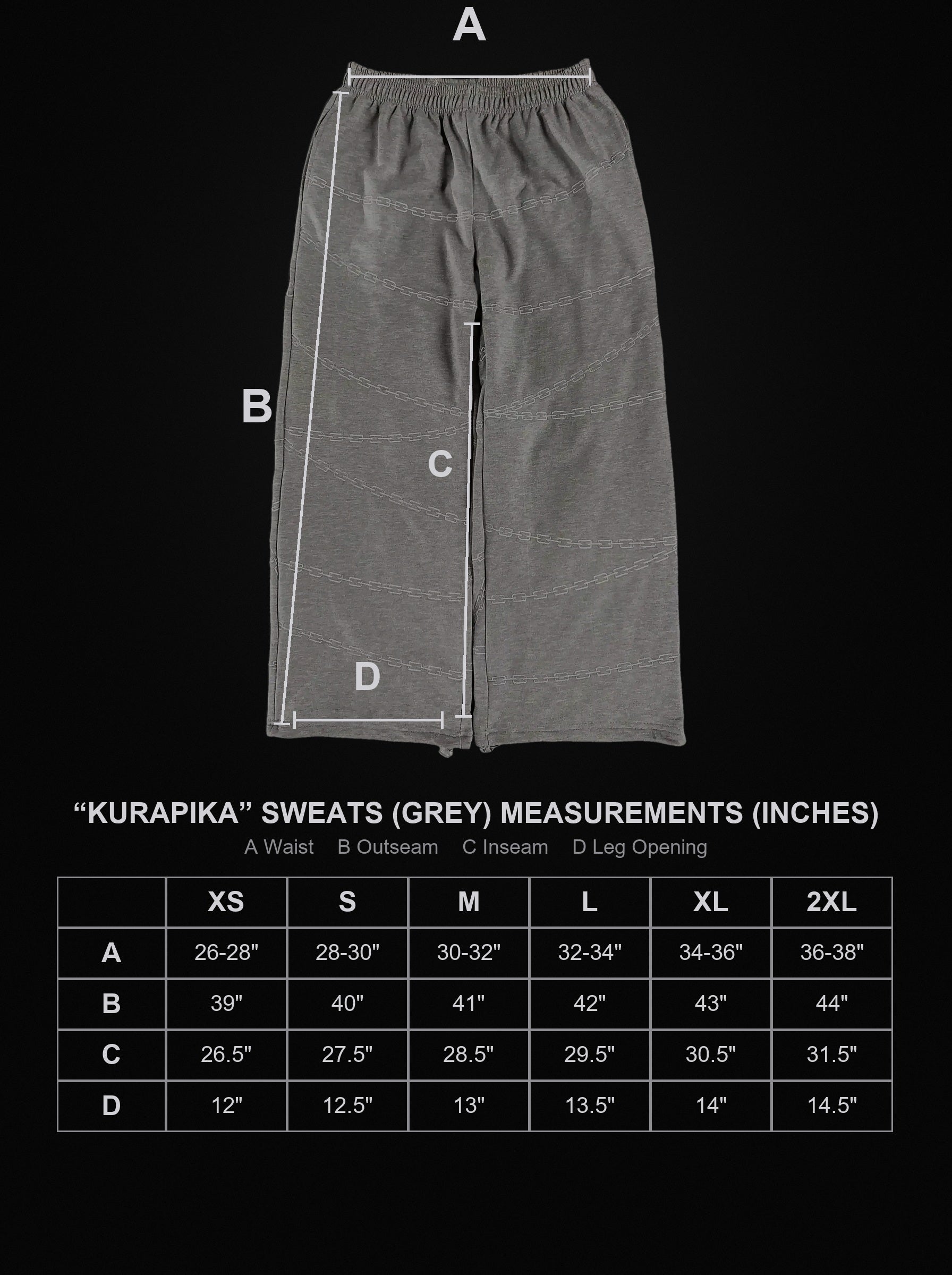 kurapika-sweats-grey size chart
