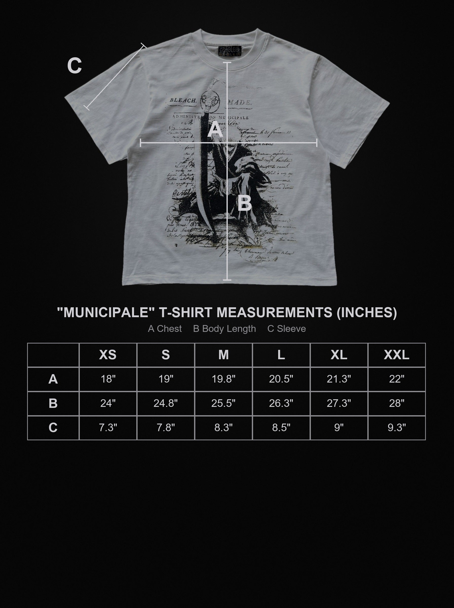 municipale-t-shirt size chart