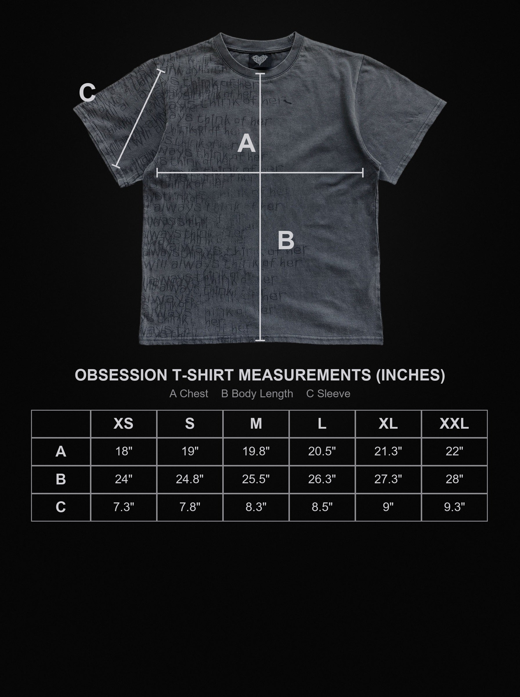 obsession-t-shirt size chart