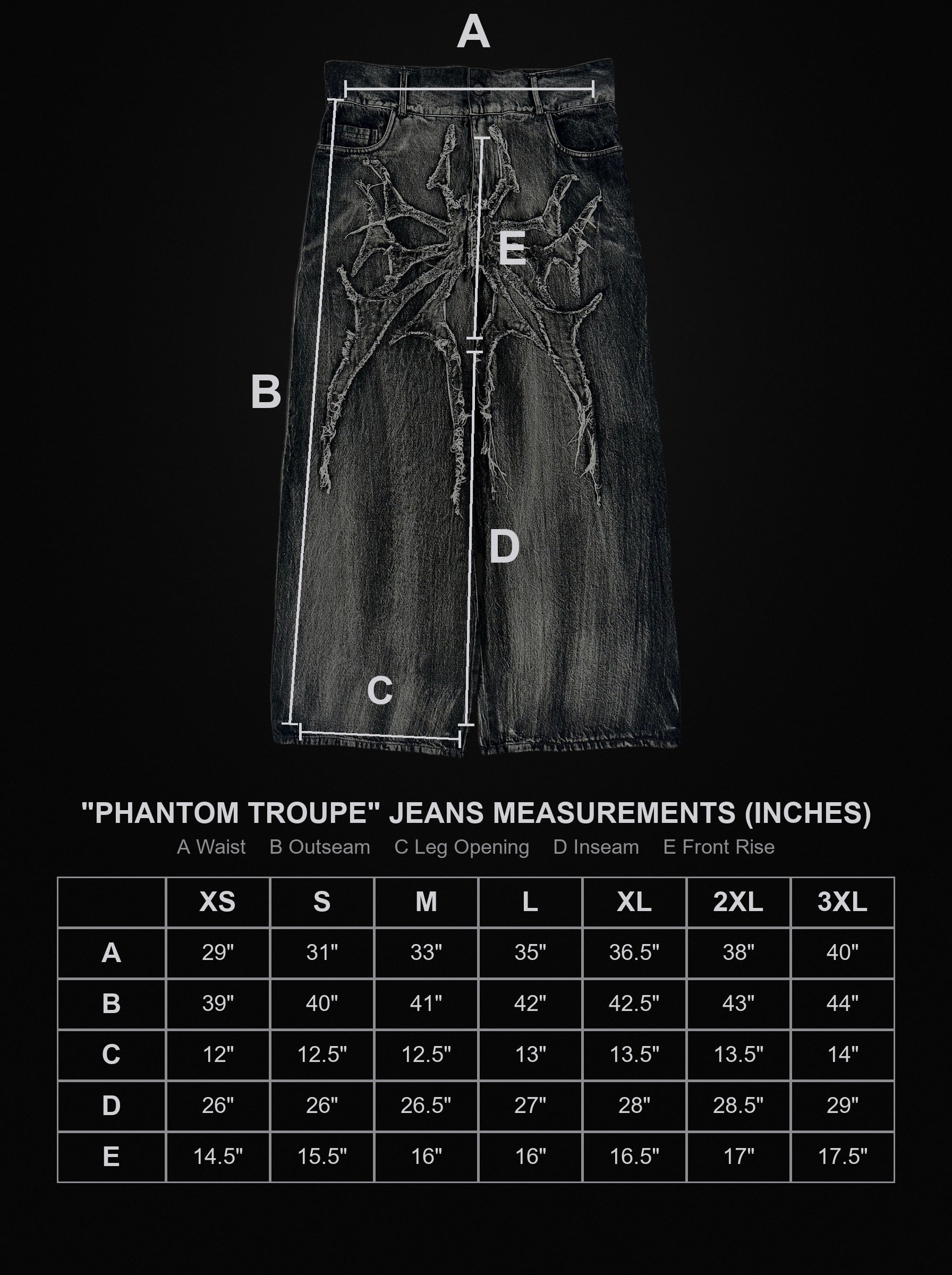 phantom-troupe-jeans size chart