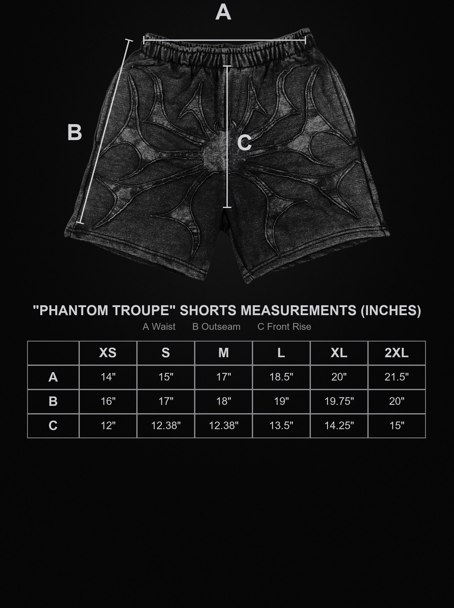 phantom-troupe-shorts size chart