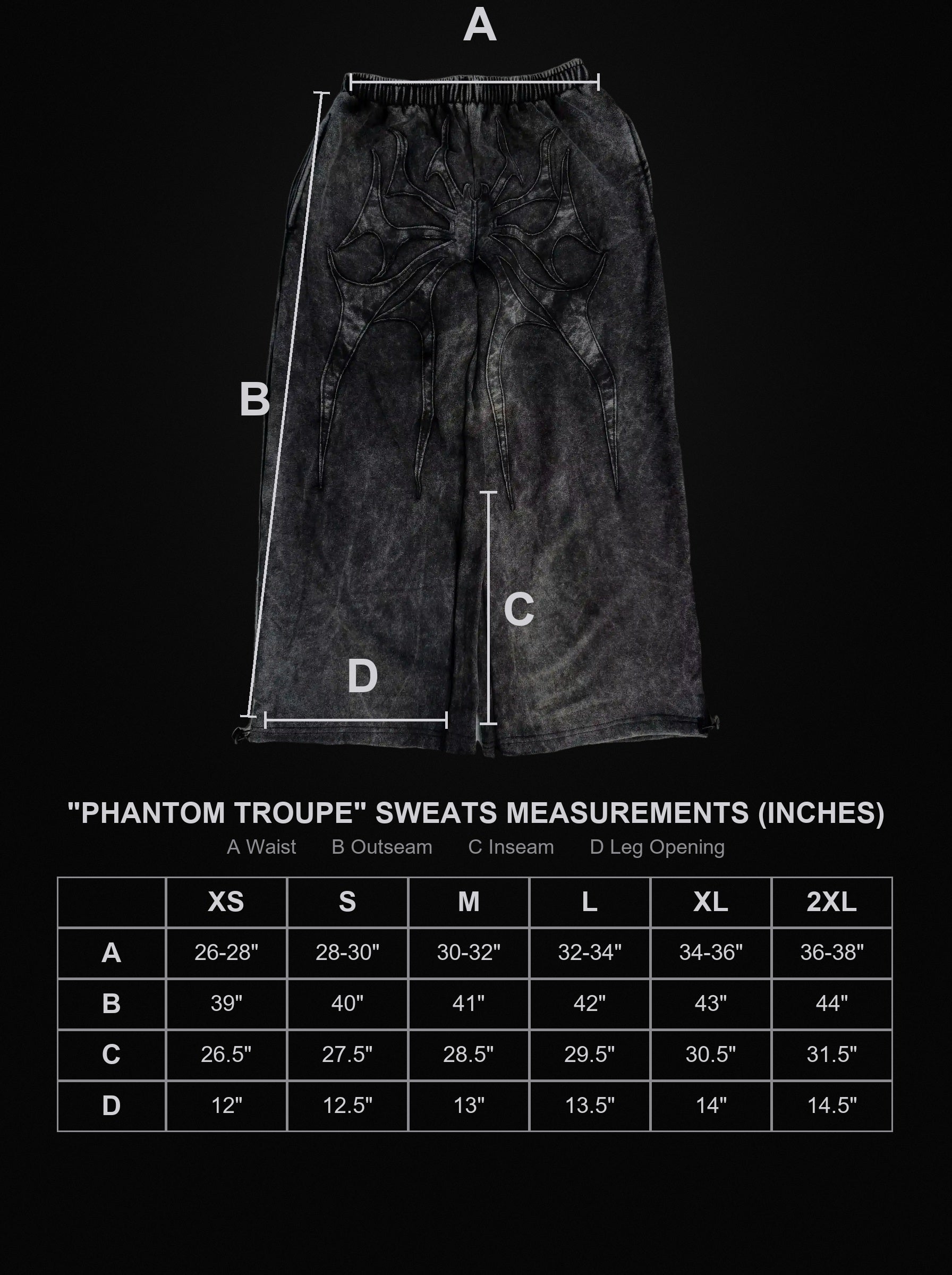 phantom-troupe-sweats size chart