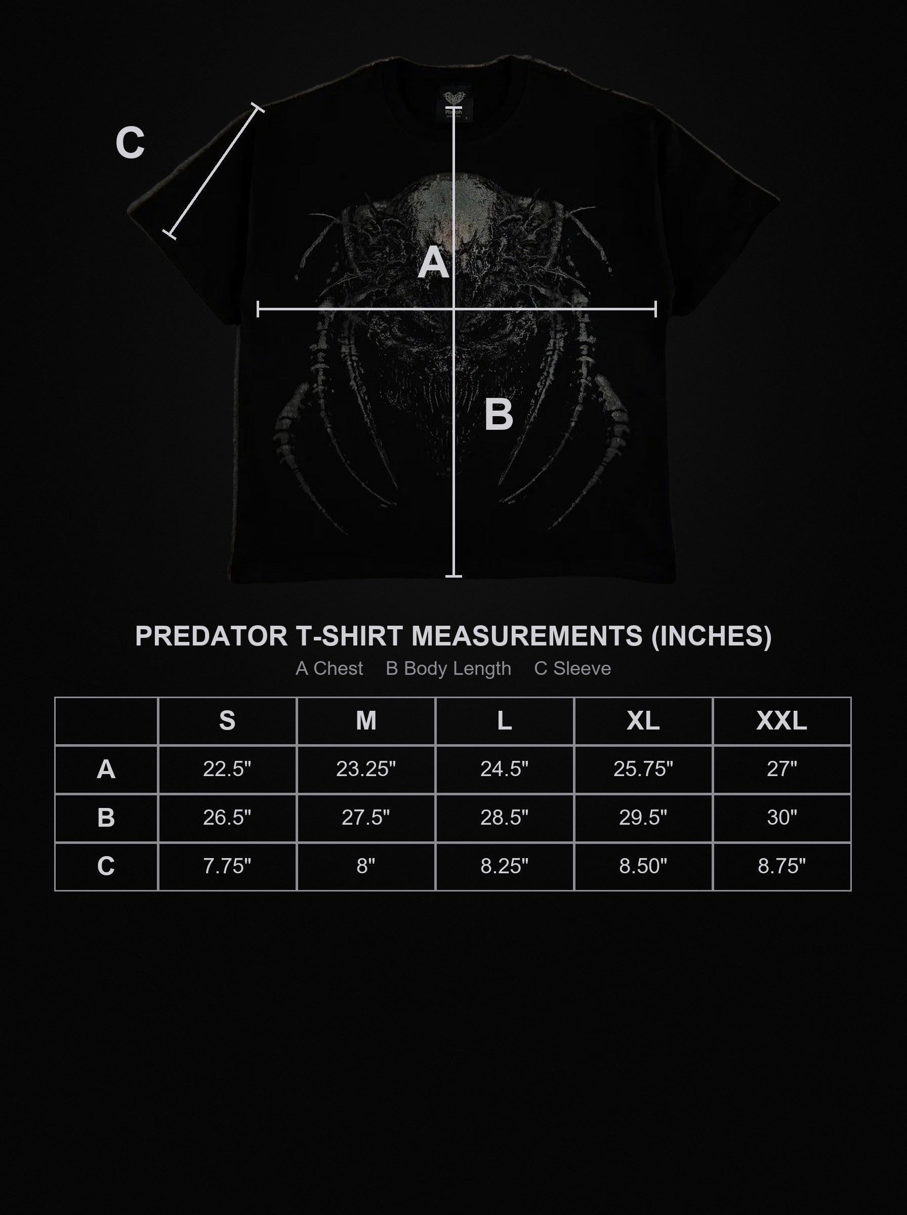 predator-t-shirt size chart