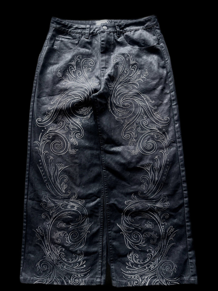 "Blood" Embroidered Jeans on black