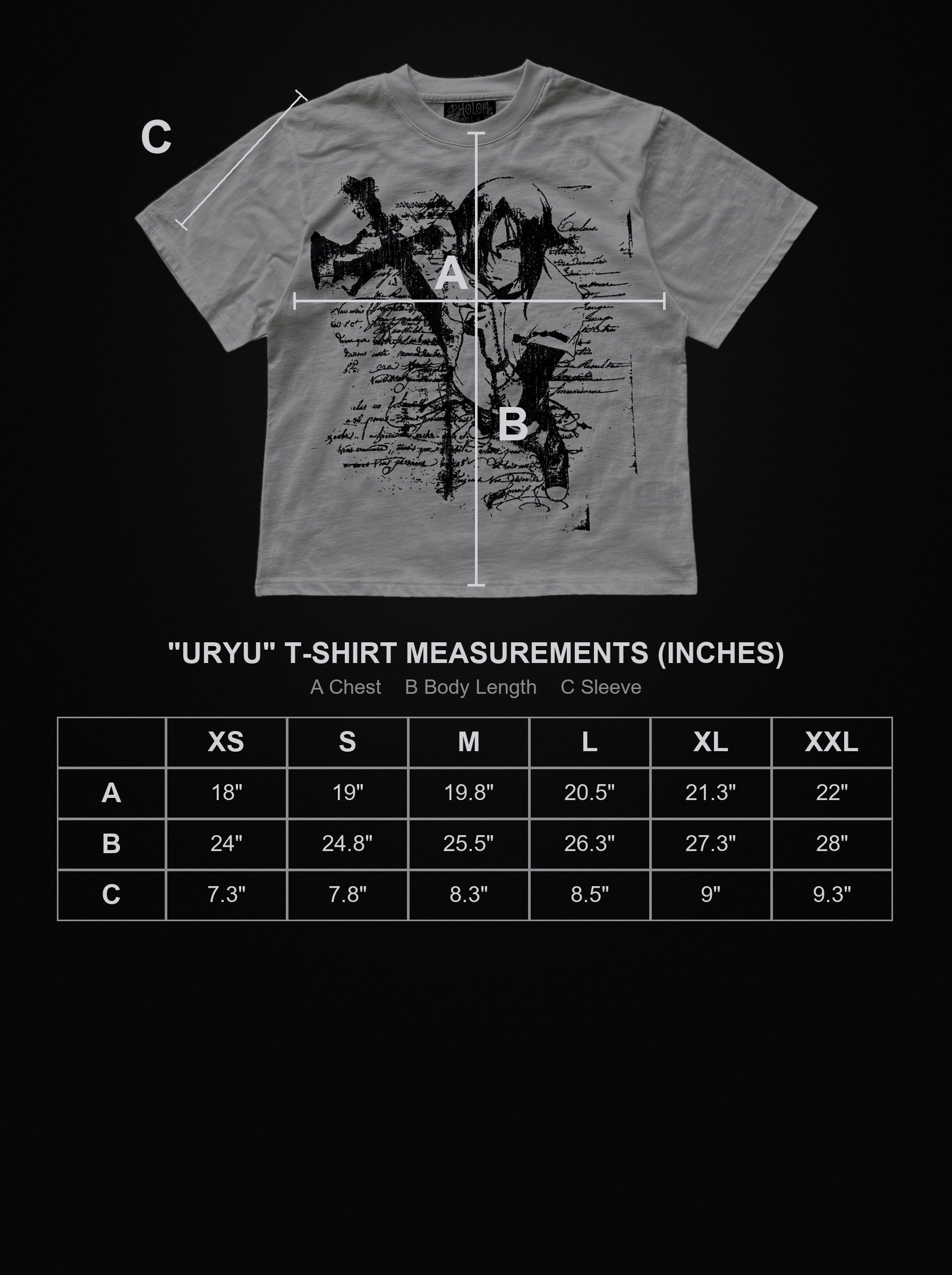 rukia-t-shirt size chart