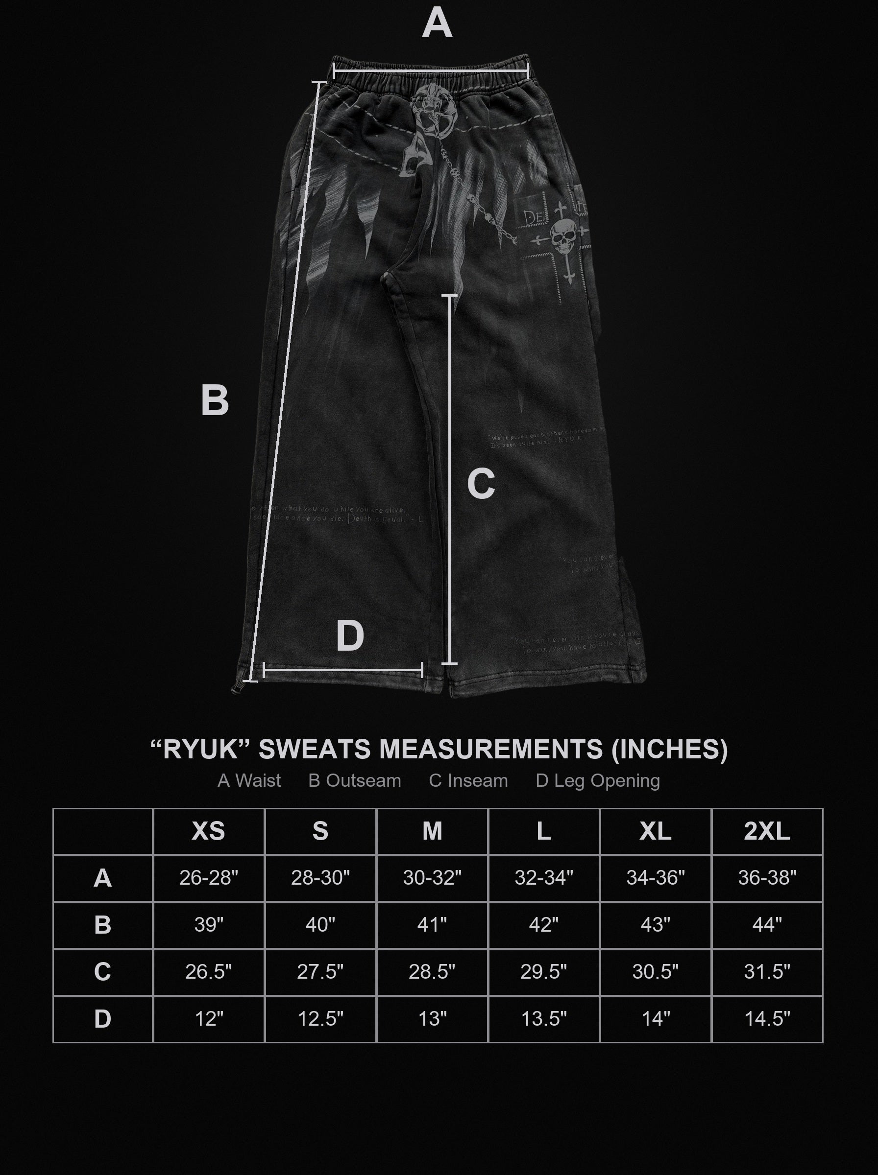 ryuk-sweats size chart