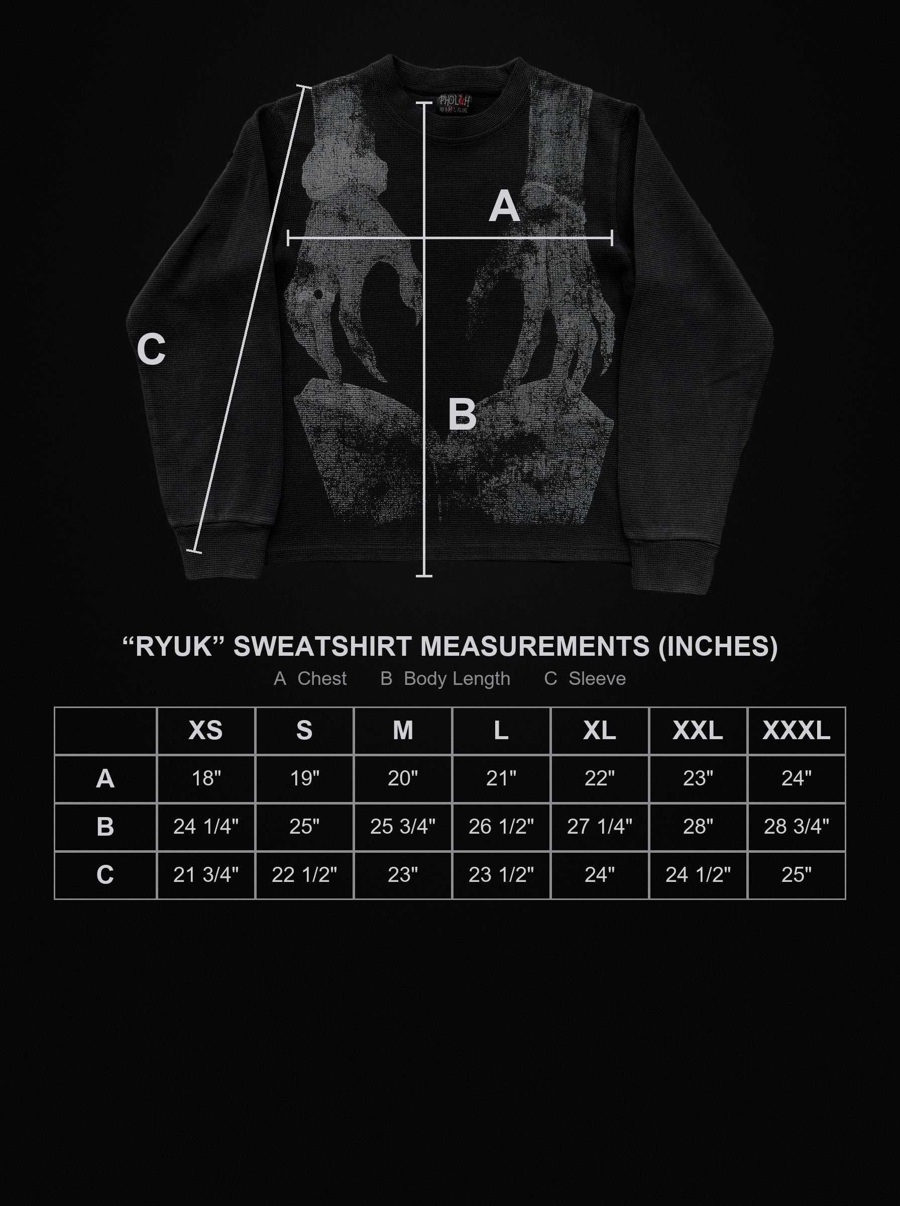 ryuk-sweatshirt size chart