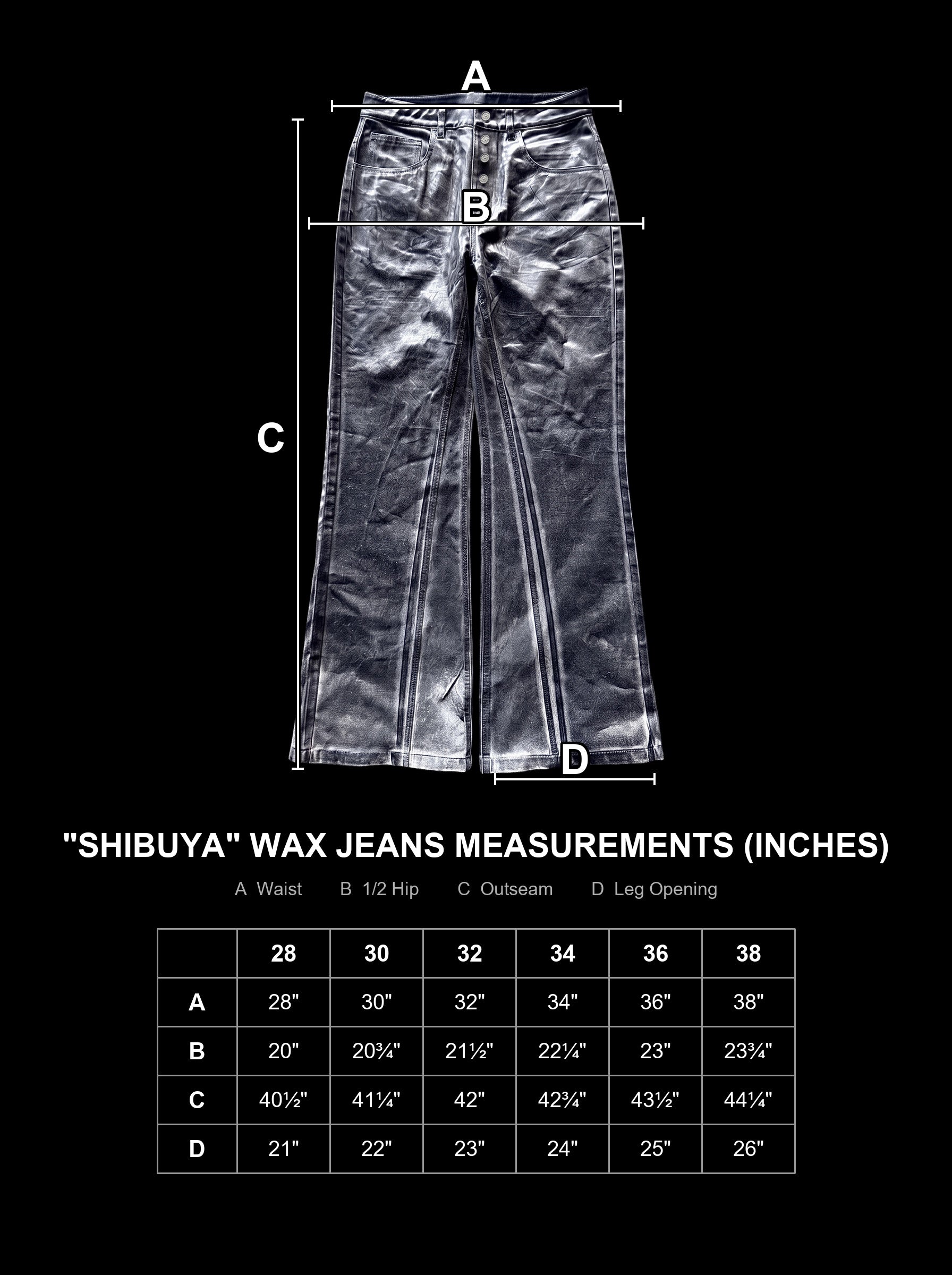 shibuya-wax-jeans size chart