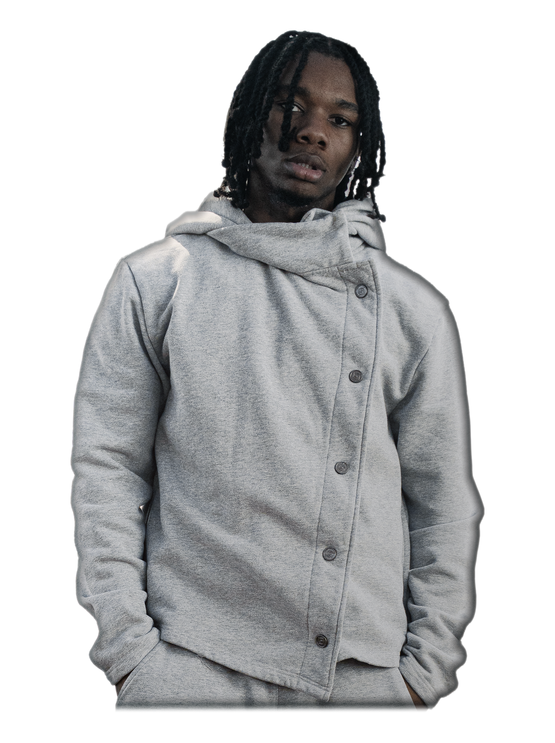 Simple Domain Jacket (Gray), front, on model