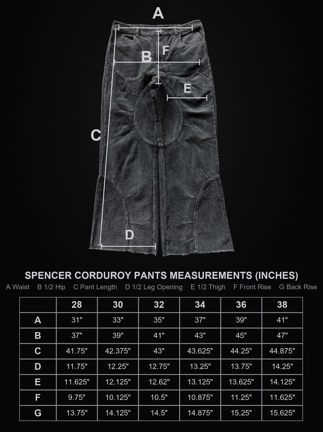 spencer size chart