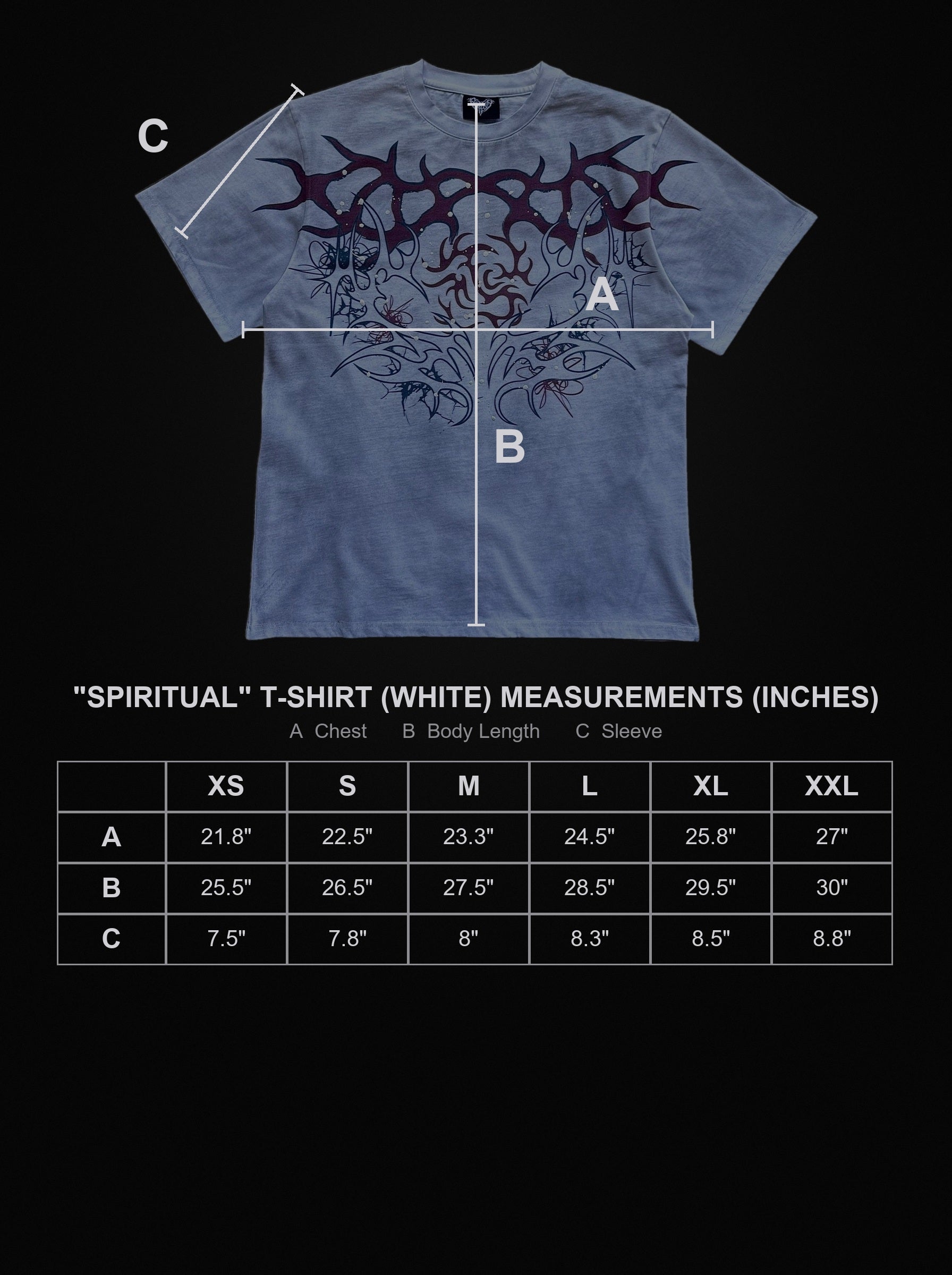 spiritual-t-shirt-white size chart