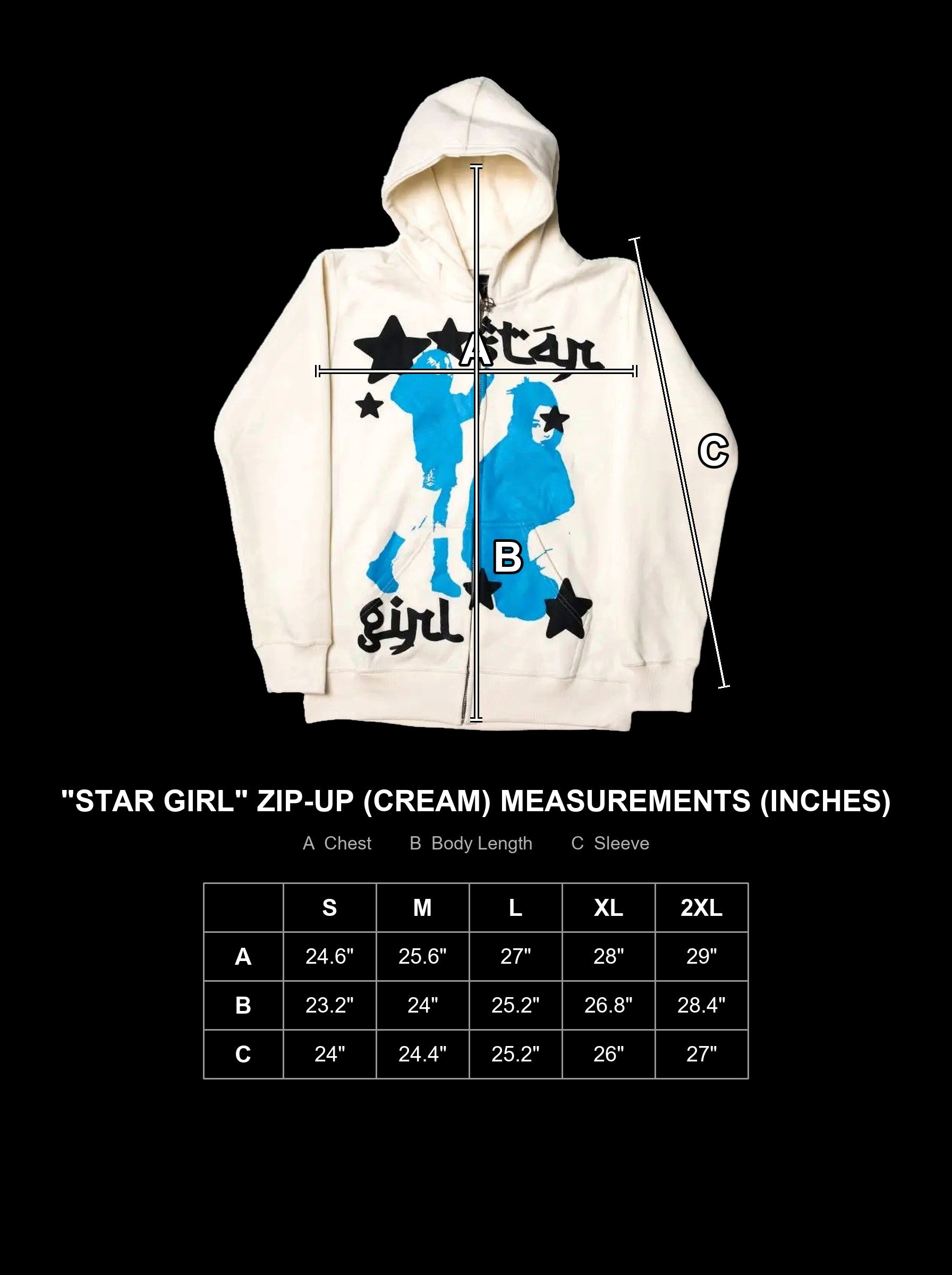 star-girl-zip-up-cream-1 size chart