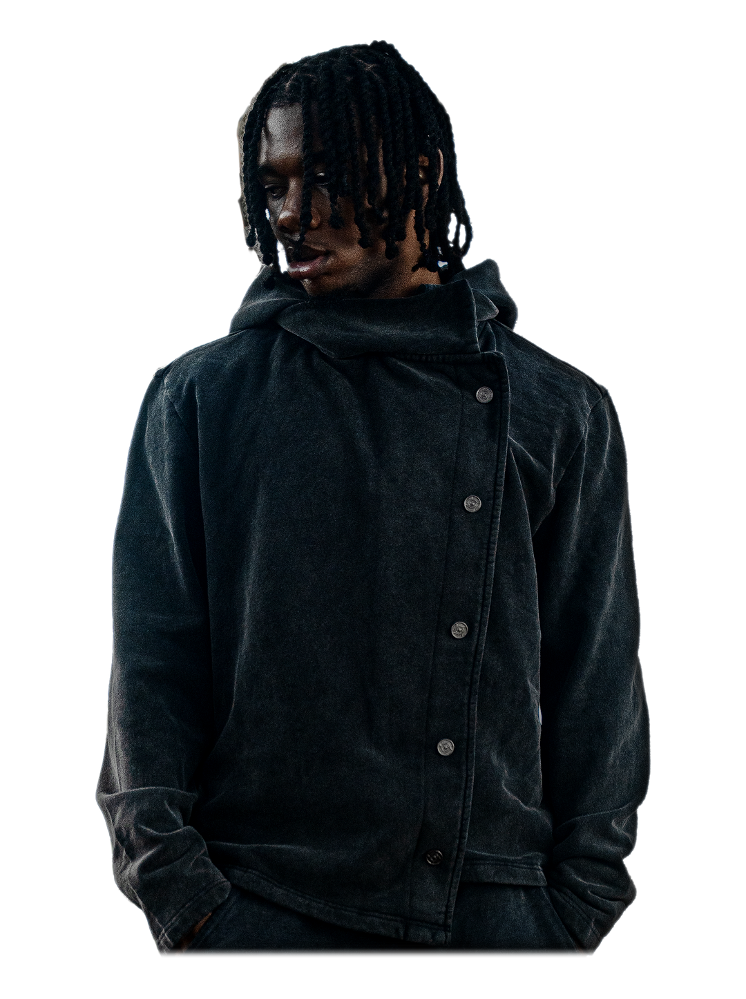 Tobari Jacket (Stone), front, on model
