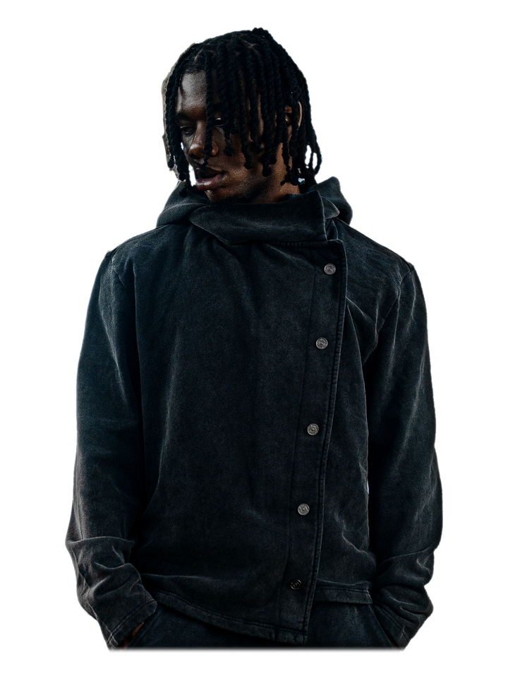 Tobari Jacket (Stone), front, on model