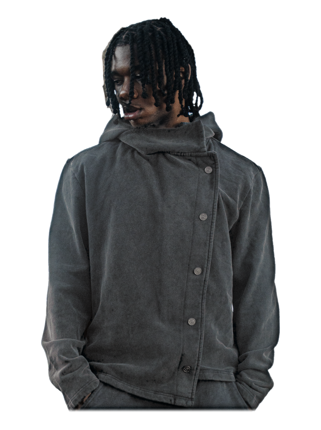 Tobari Jacket (Stone), front, on model