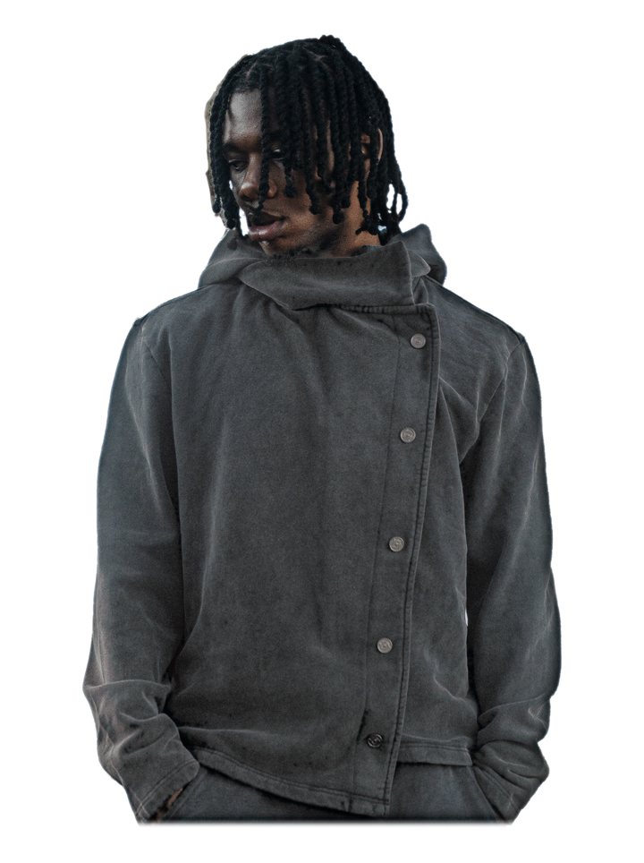 Tobari Jacket (Stone), front, on model