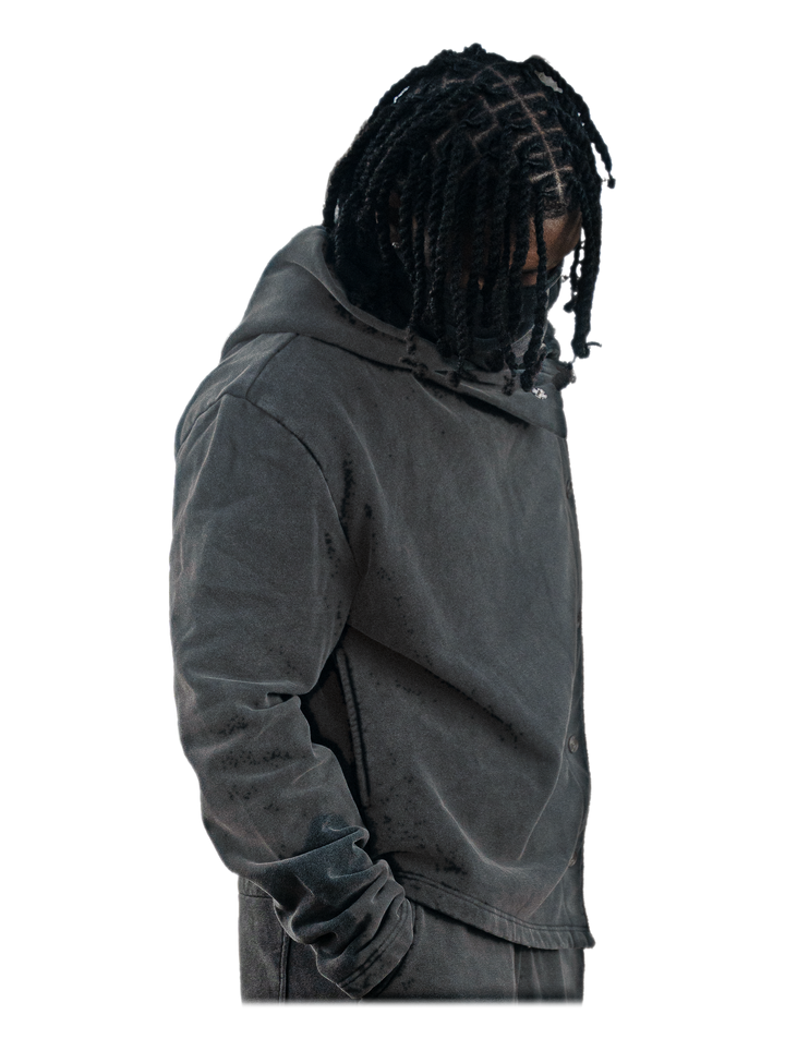 Tobari Jacket (Stone), side, on model