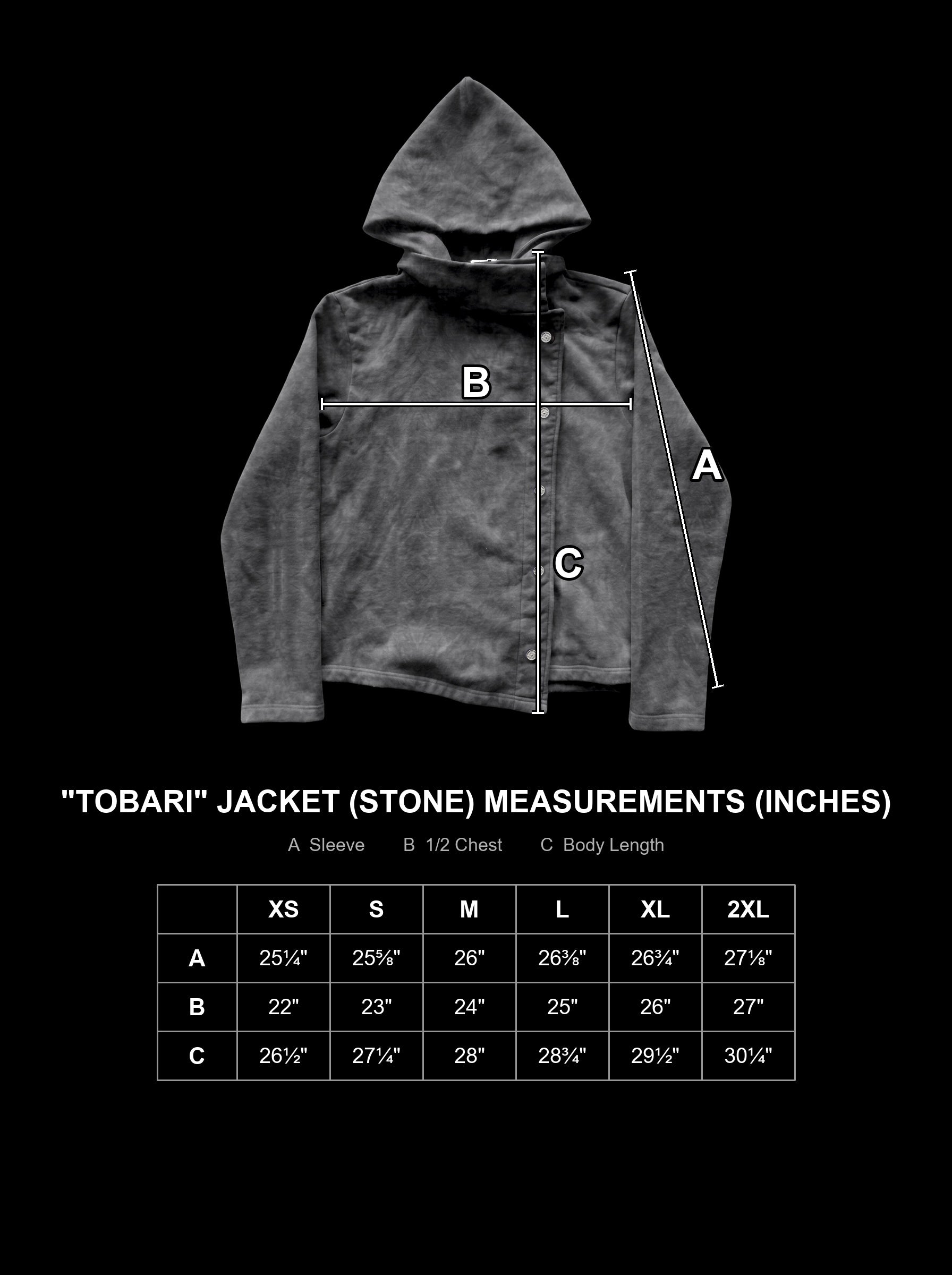 tobari-jacket-stone size chart