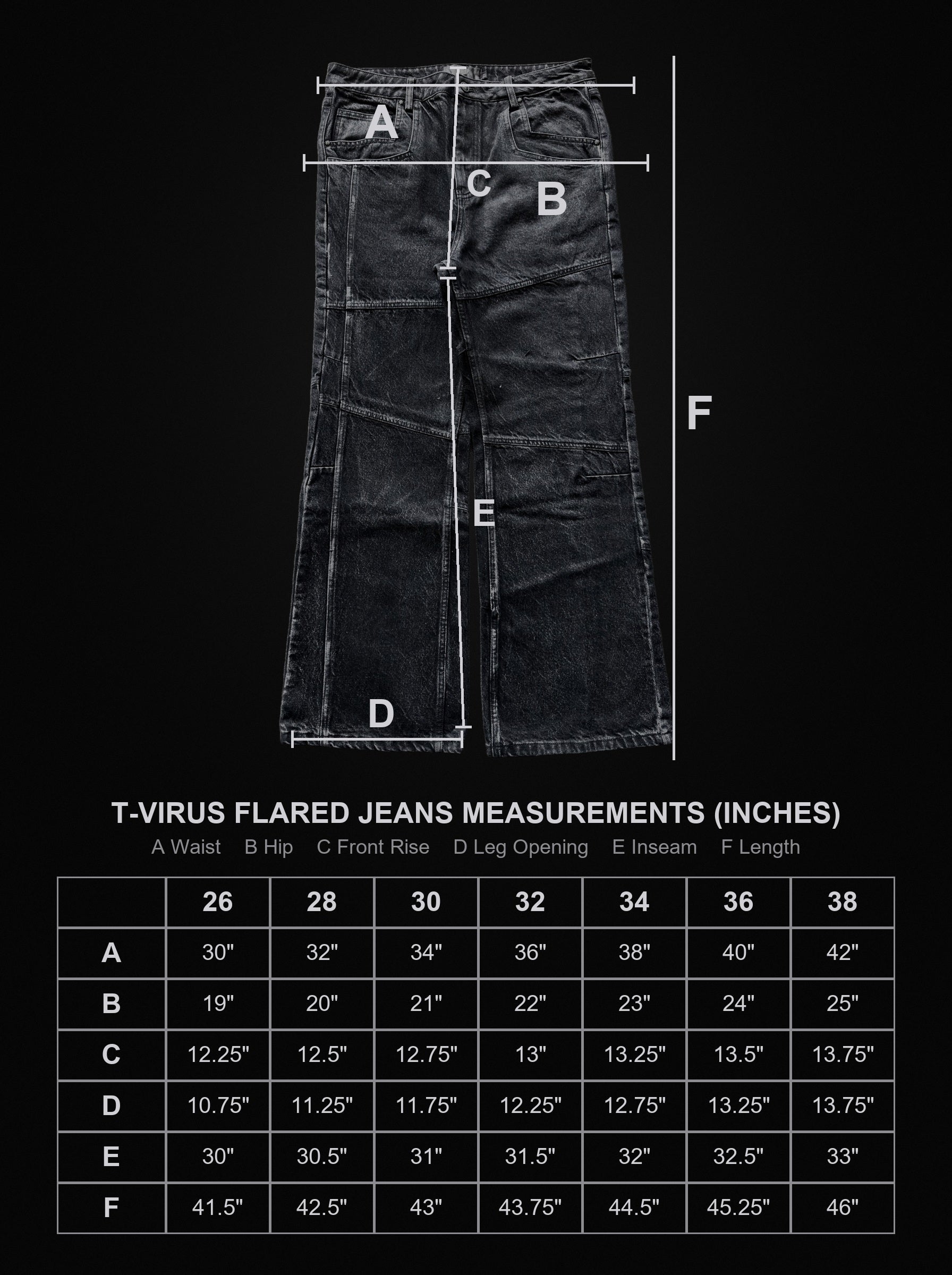 tvirus-frosted size chart
