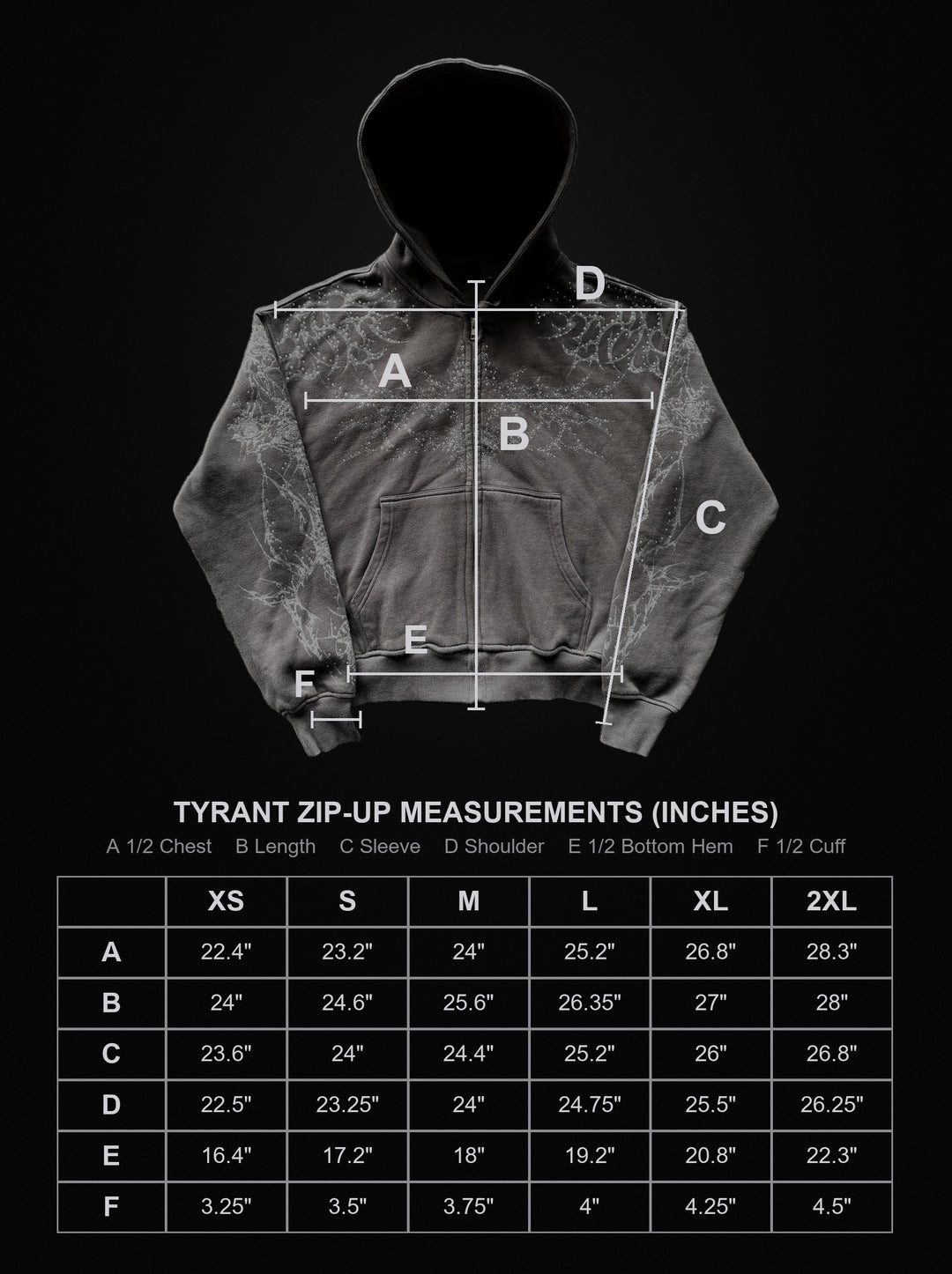 tyrant-hoodie size chart