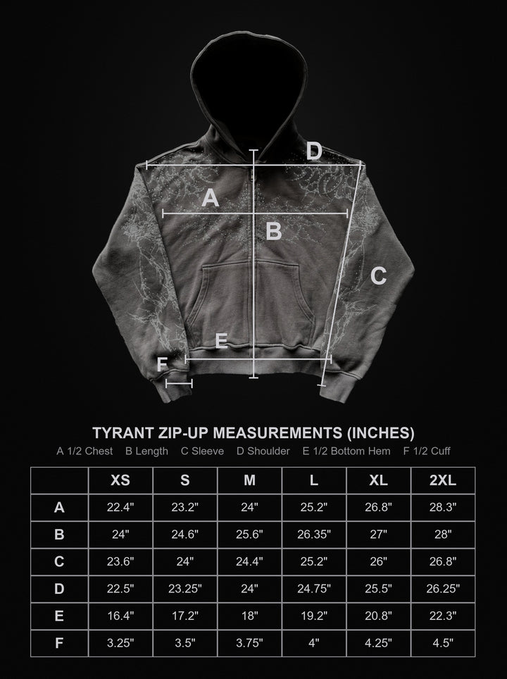 tyrant-hoodie size chart