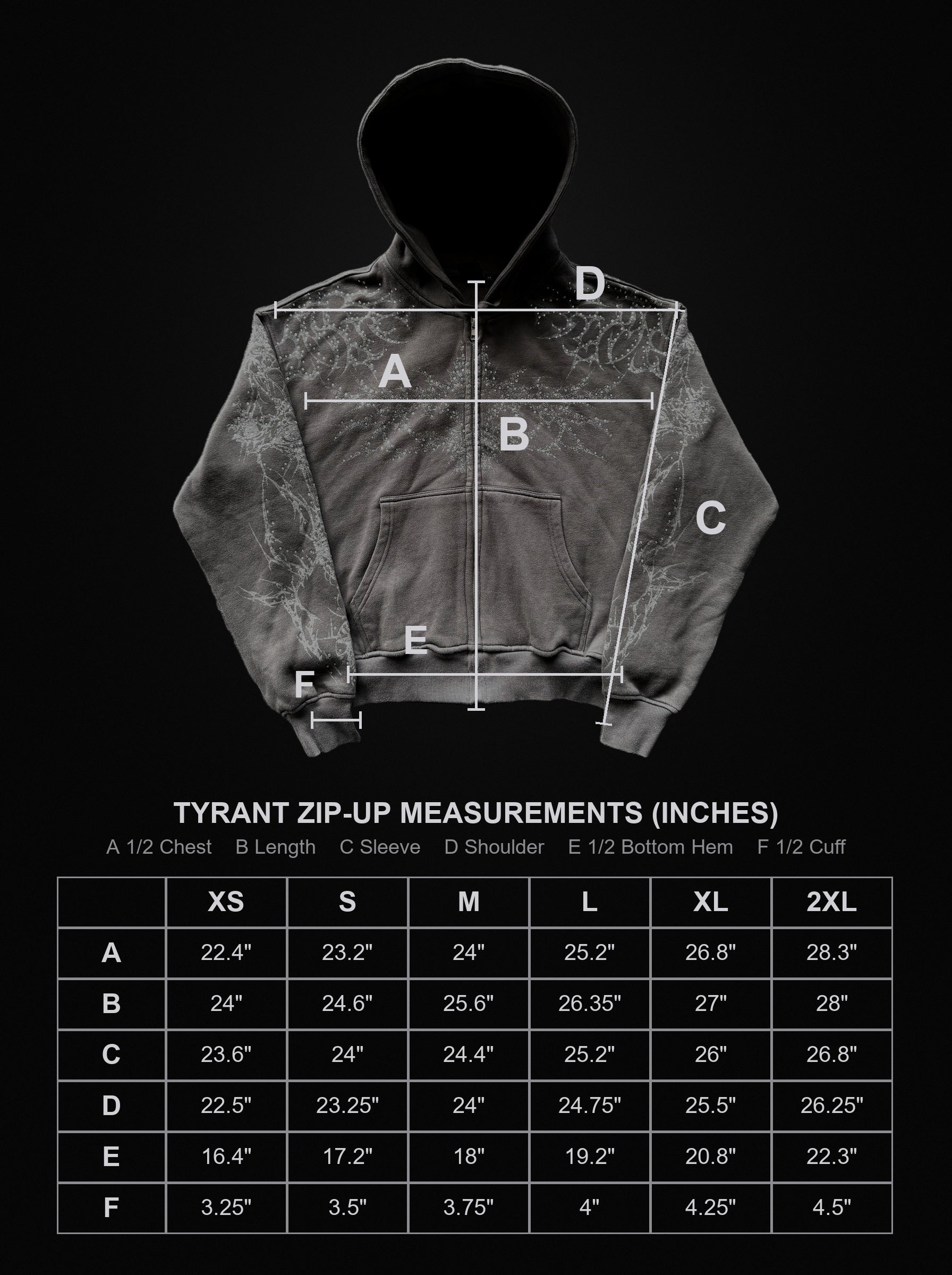tyrant-hoodie size chart