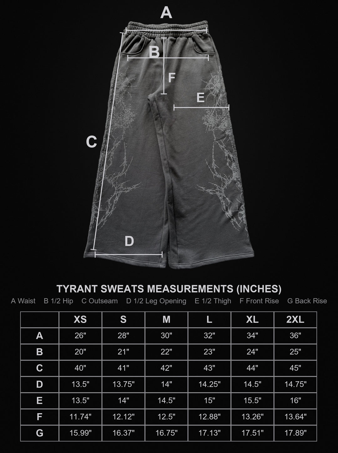 tyrant-sweatpants size chart