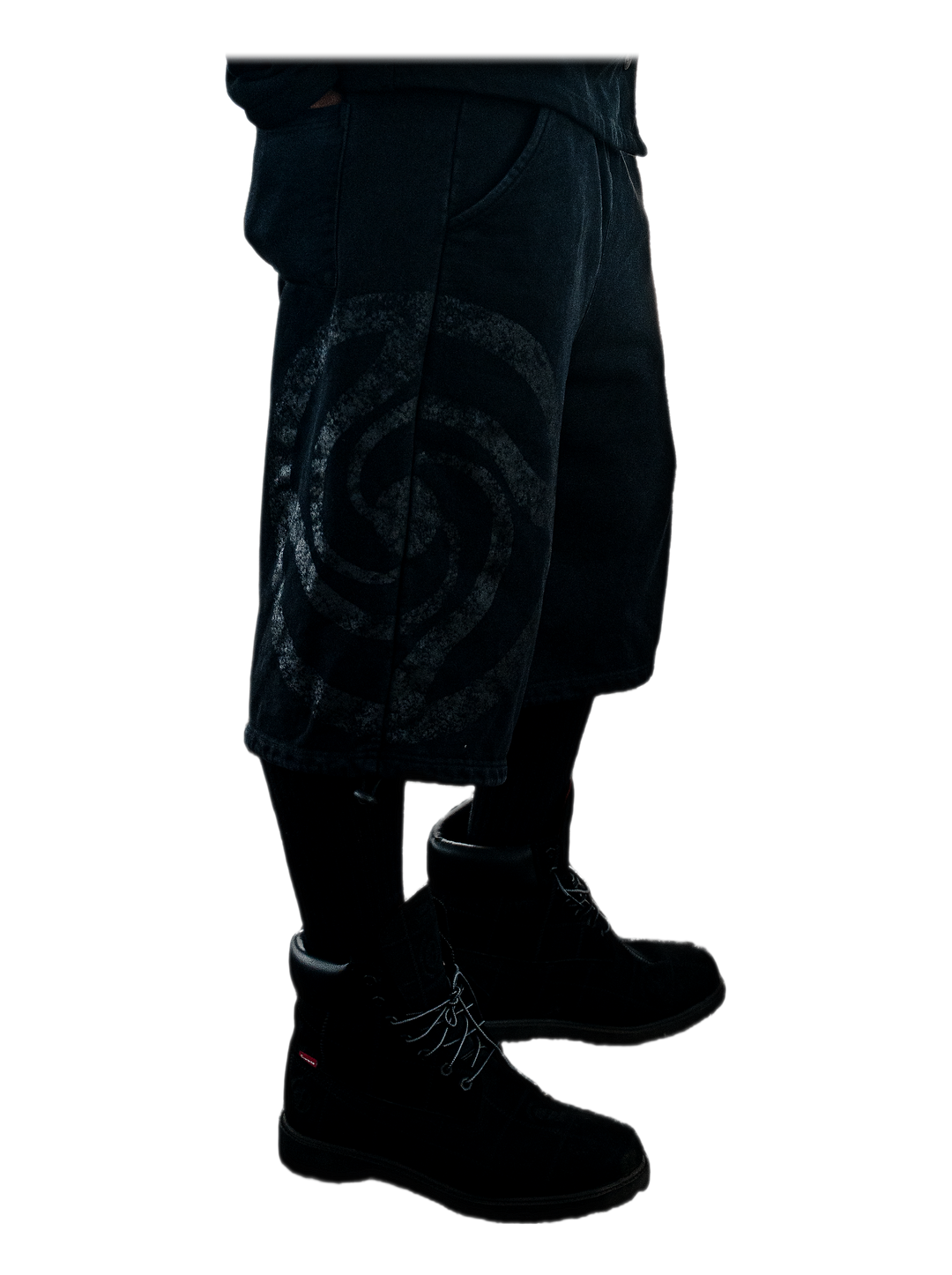 Uzumaki Shorts (Onyx), front, on model