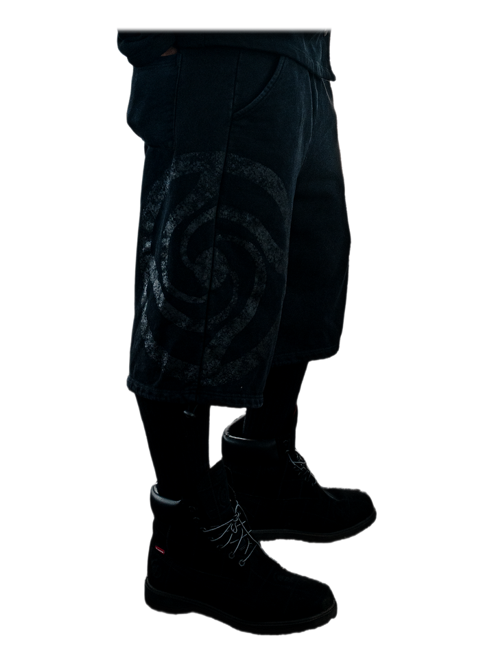 Uzumaki Shorts (Onyx), front, on model